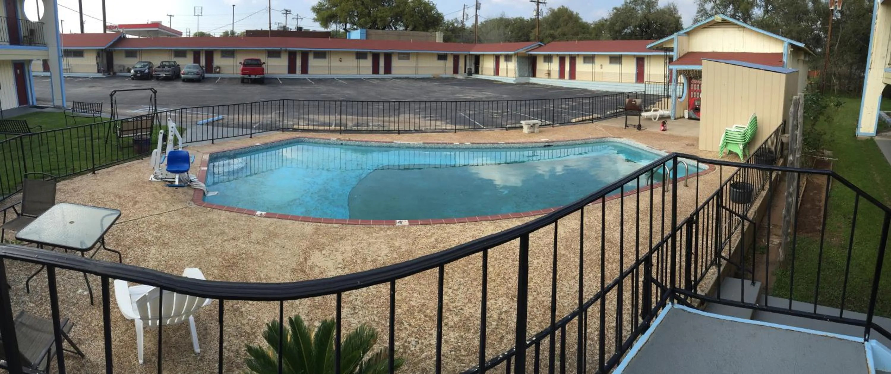 Pool view in Ladybird Inn