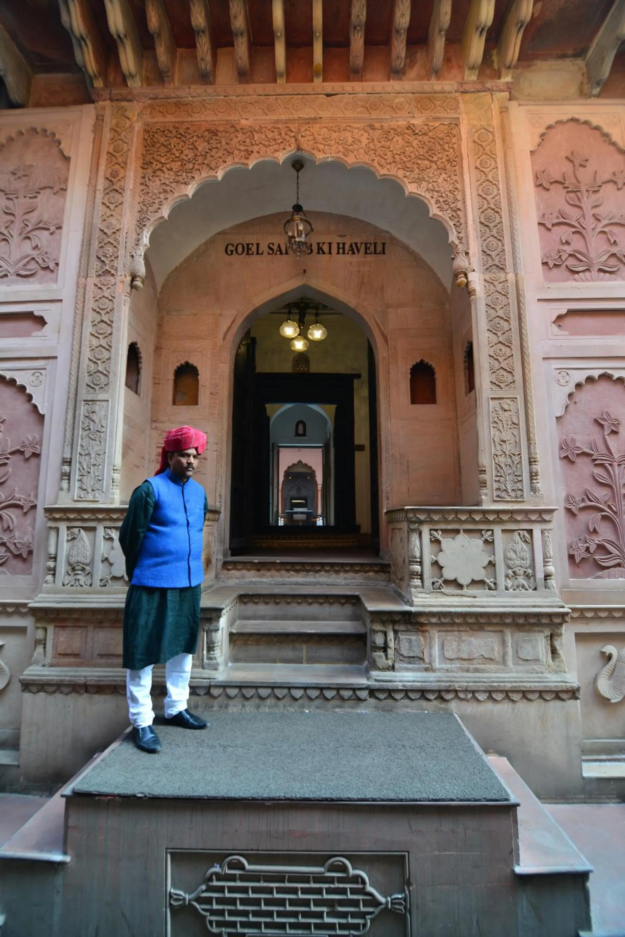Facade/entrance in Haveli Dharampura & Golden Haveli- UNESCO awarded Boutique Heritage Hotel