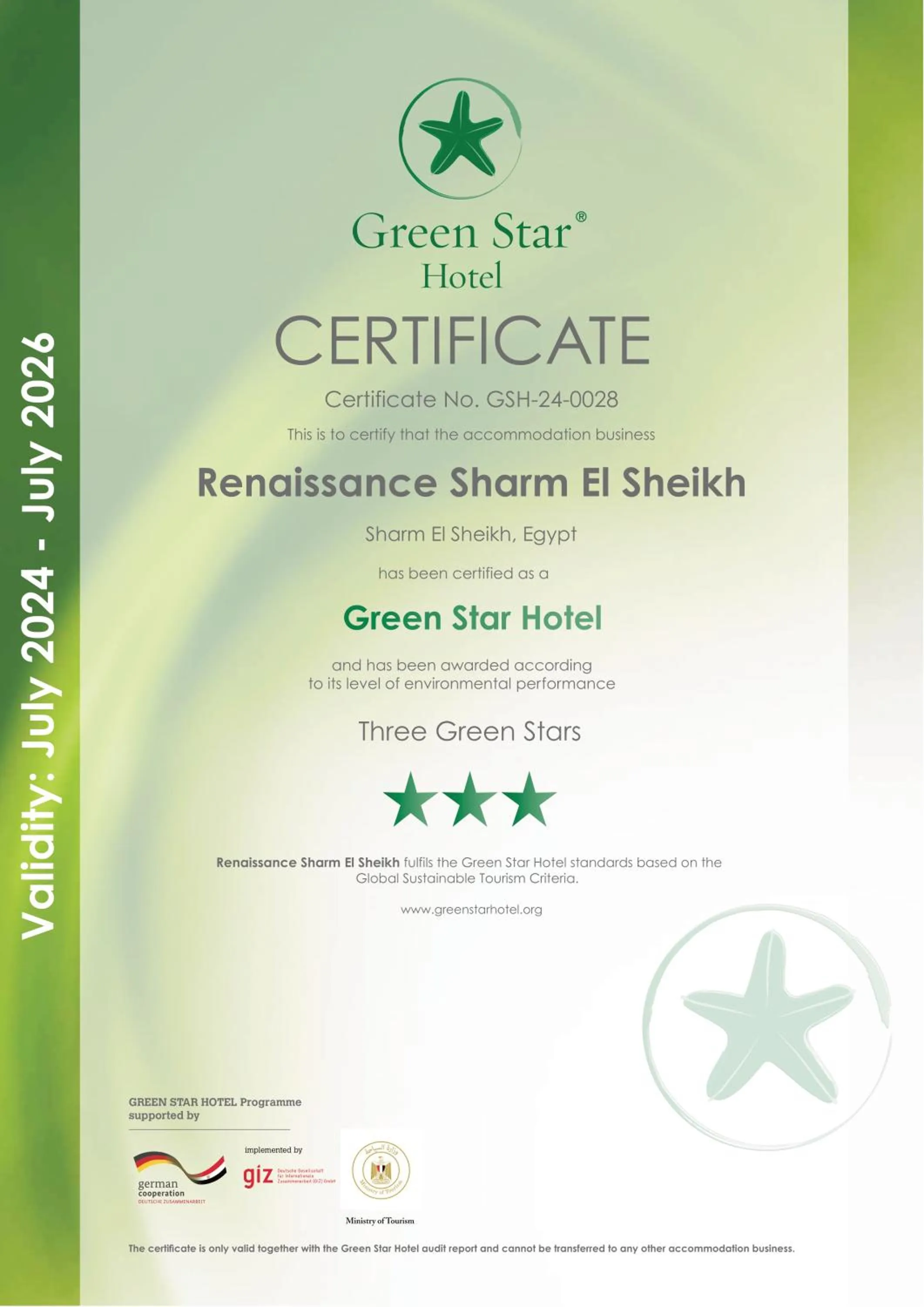 Certificate/Award in Renaissance Sharm El Sheikh Golden View Beach Resort