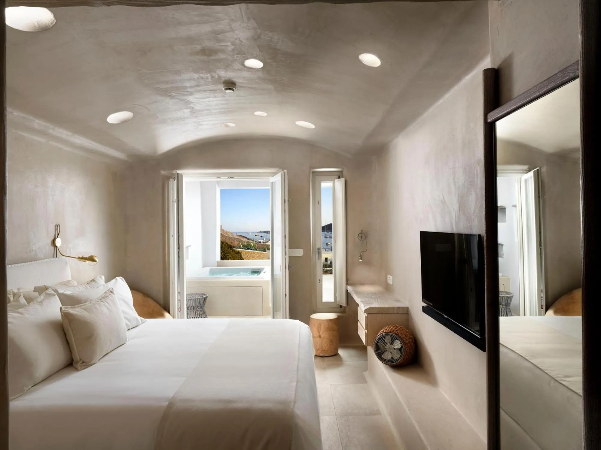 Bedroom, Bed in Kove Mykonos - A Myconian Collection Hotel