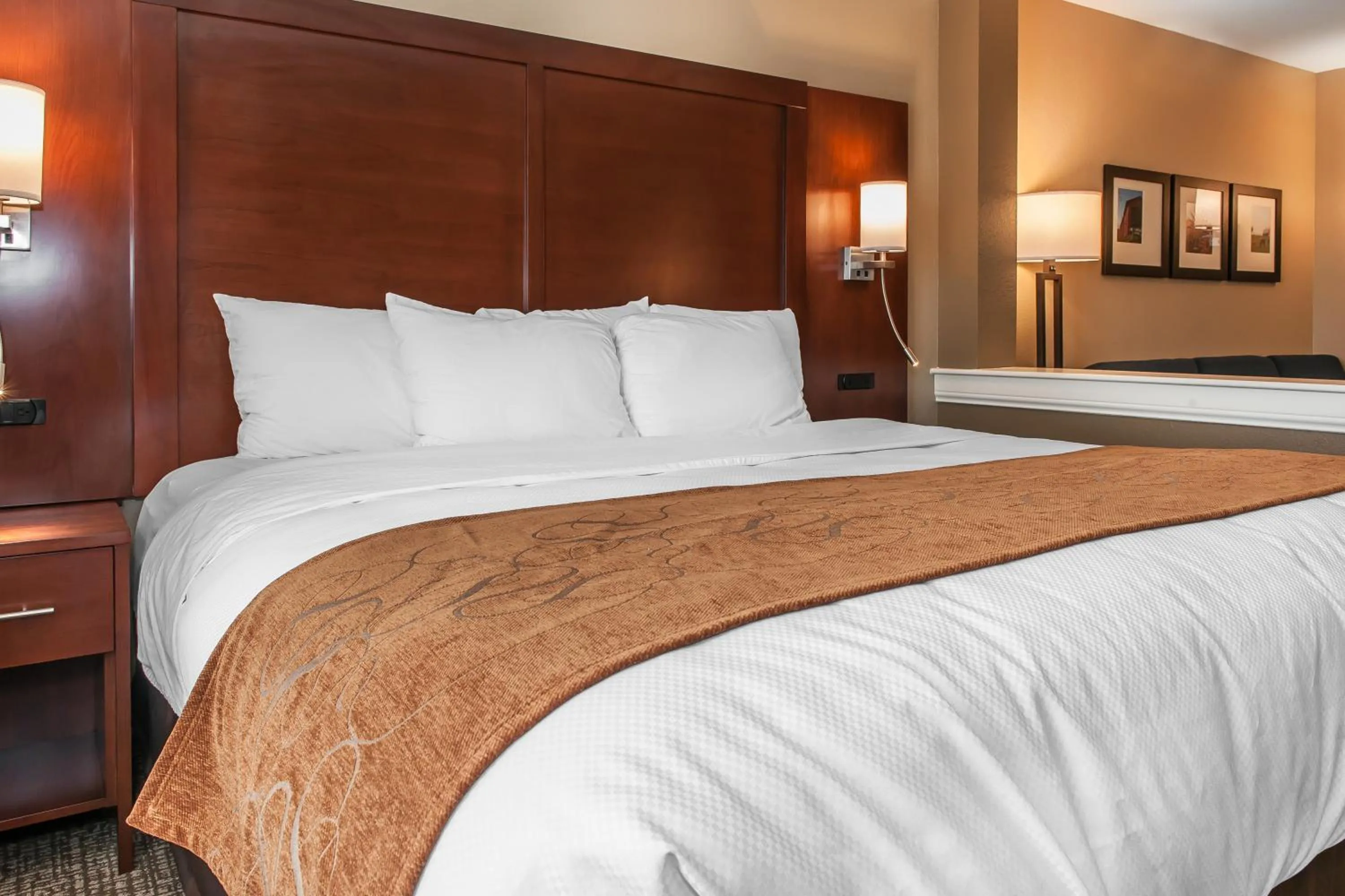 Bed in Comfort Suites Rensselaer near Fair Oaks