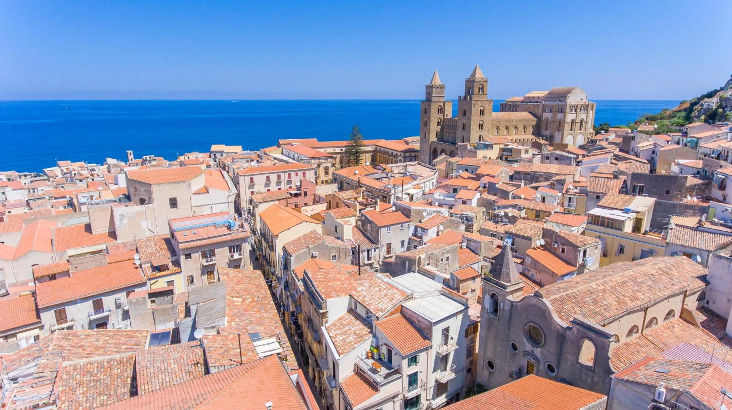 Landmark view in Cefalu in Blu