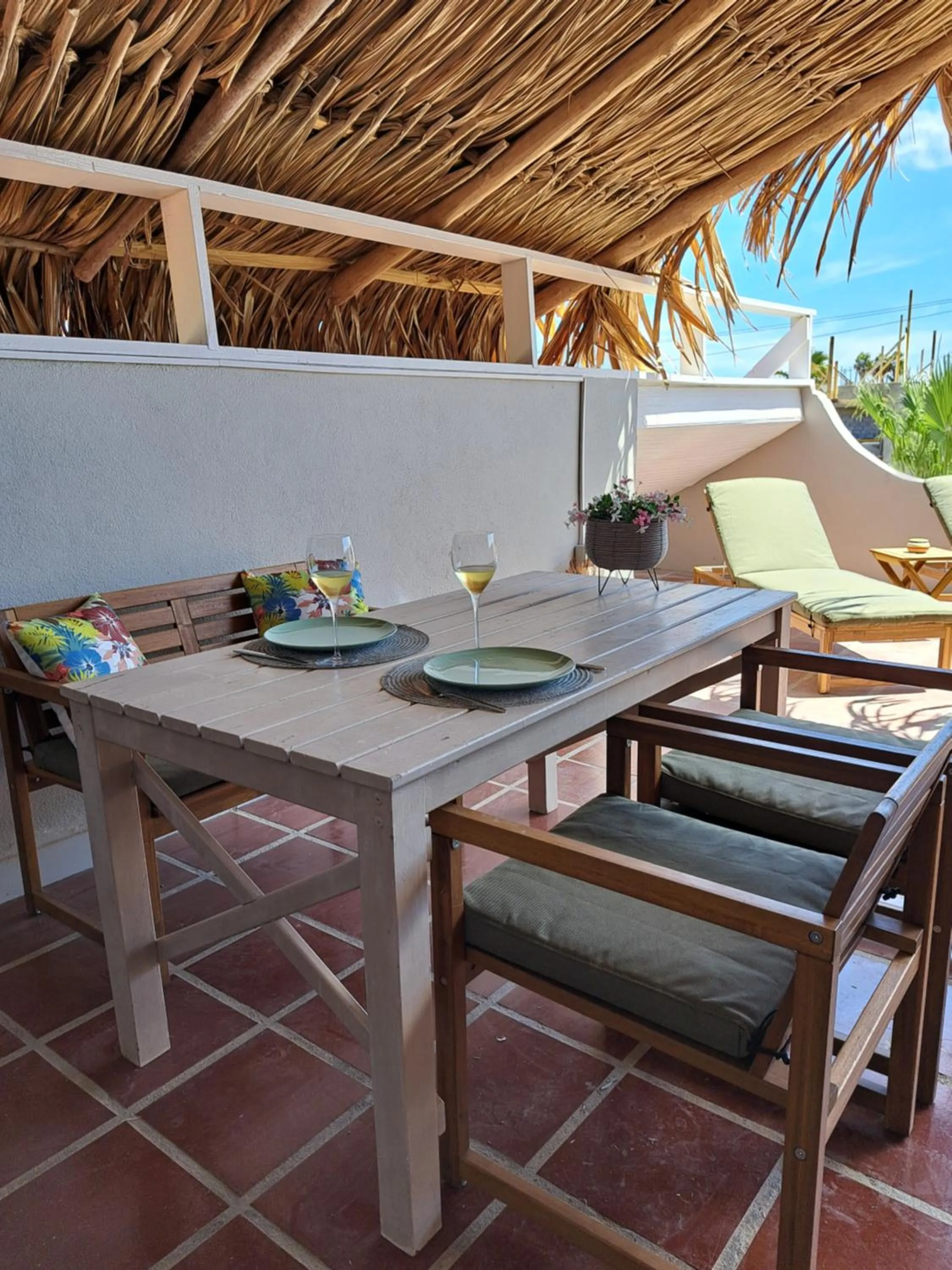 Dining area in BnBBonaire near the ocean