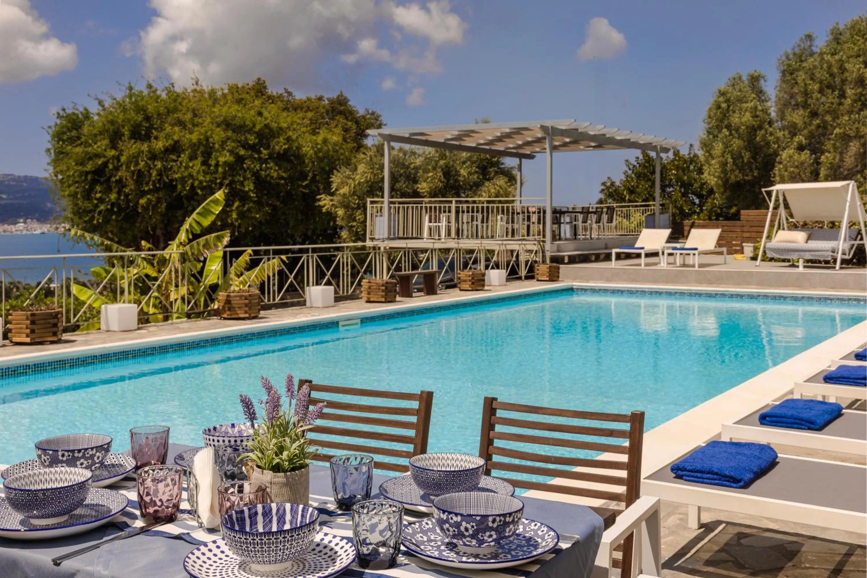 Pool view in Panorama Fanari studios and apartments