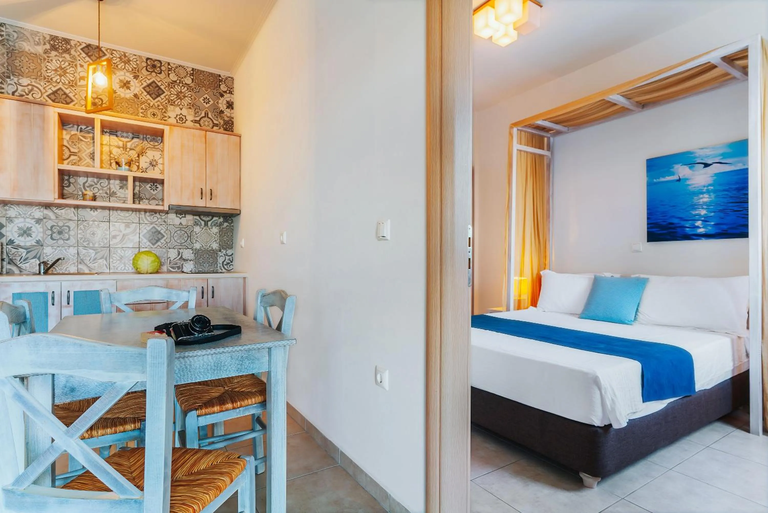 Bed in Aelia Apartments & Suites