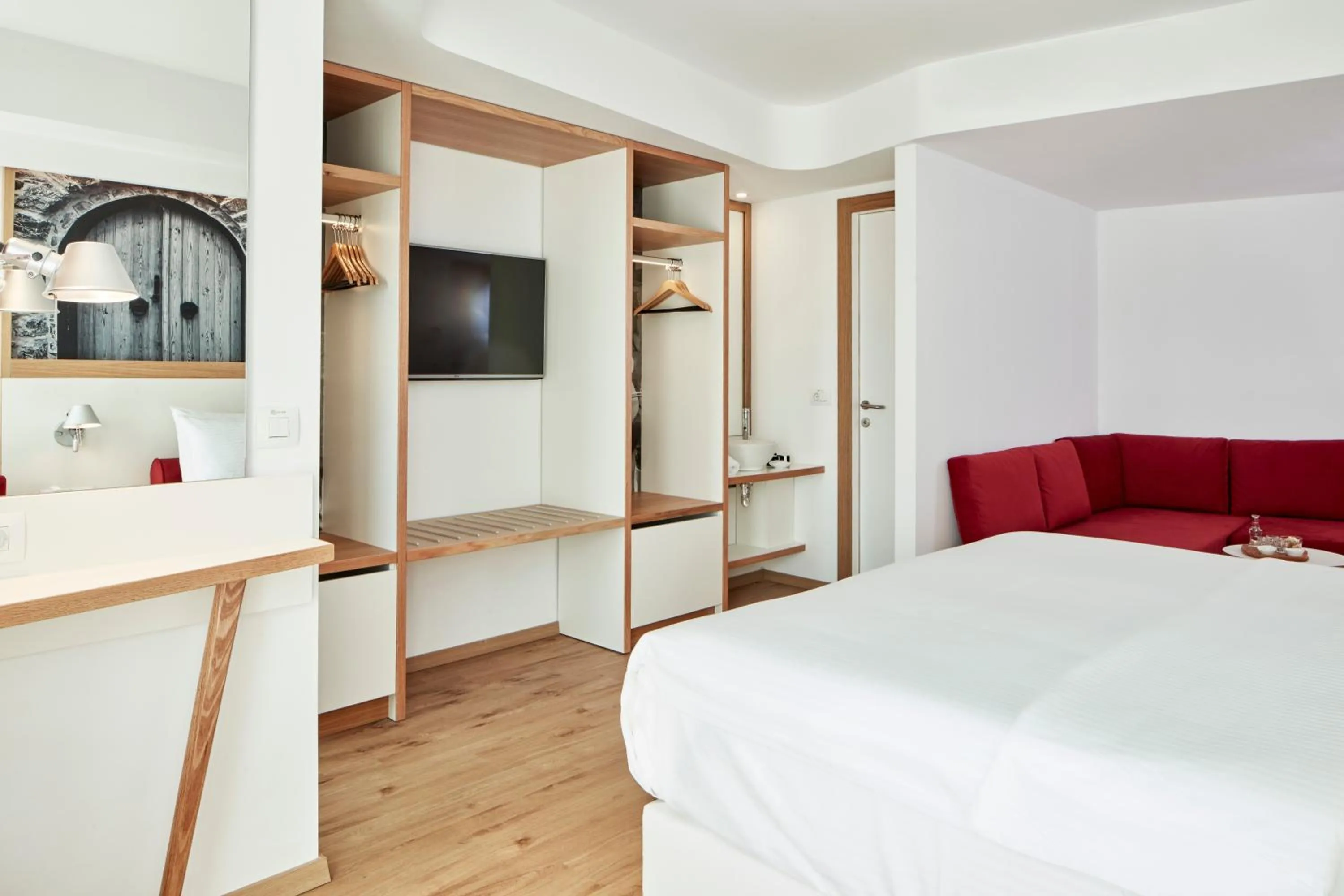 Bathroom, Bed in Olive Green Hotel