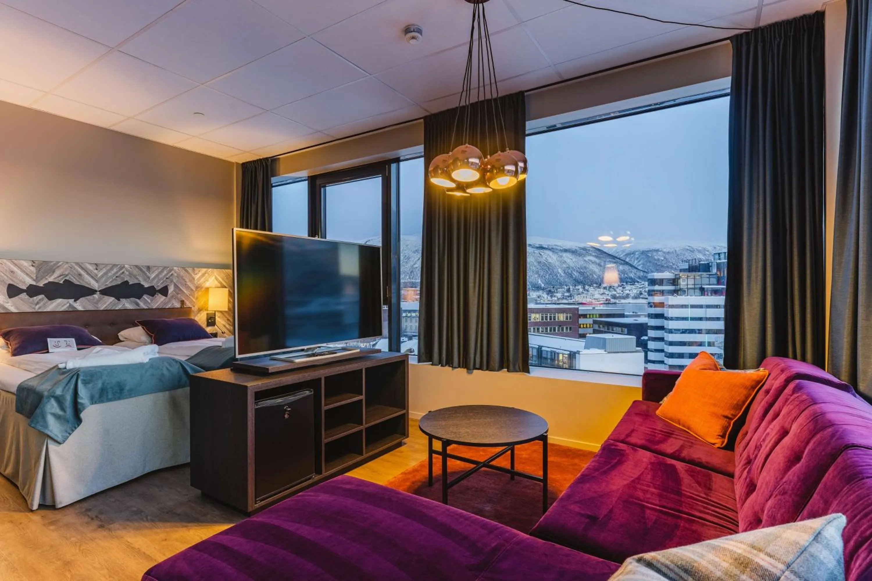 View (from property/room), Bed in Scandic Grand Tromsø