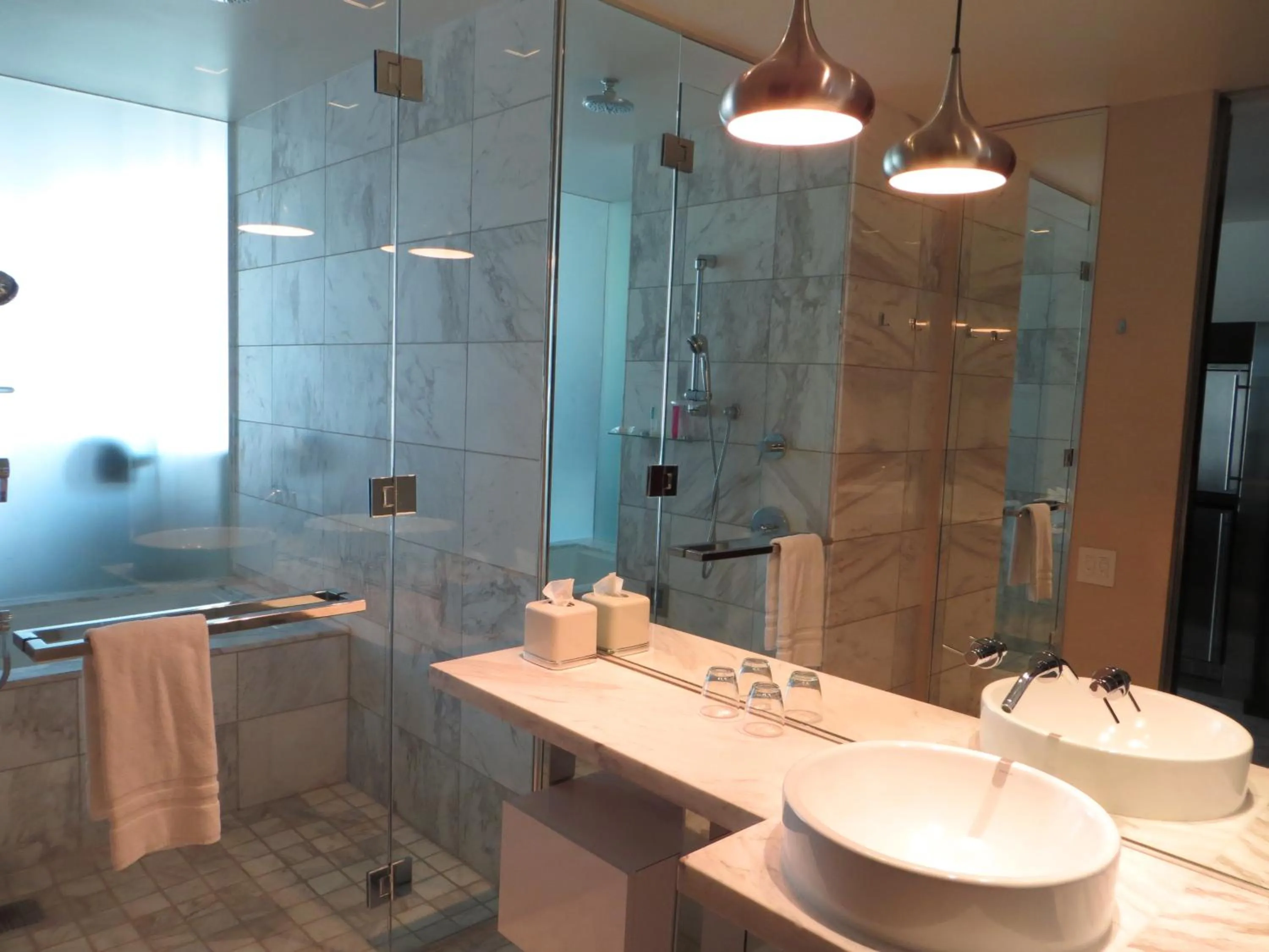 Shower in Palms Place Suite with Strip View
