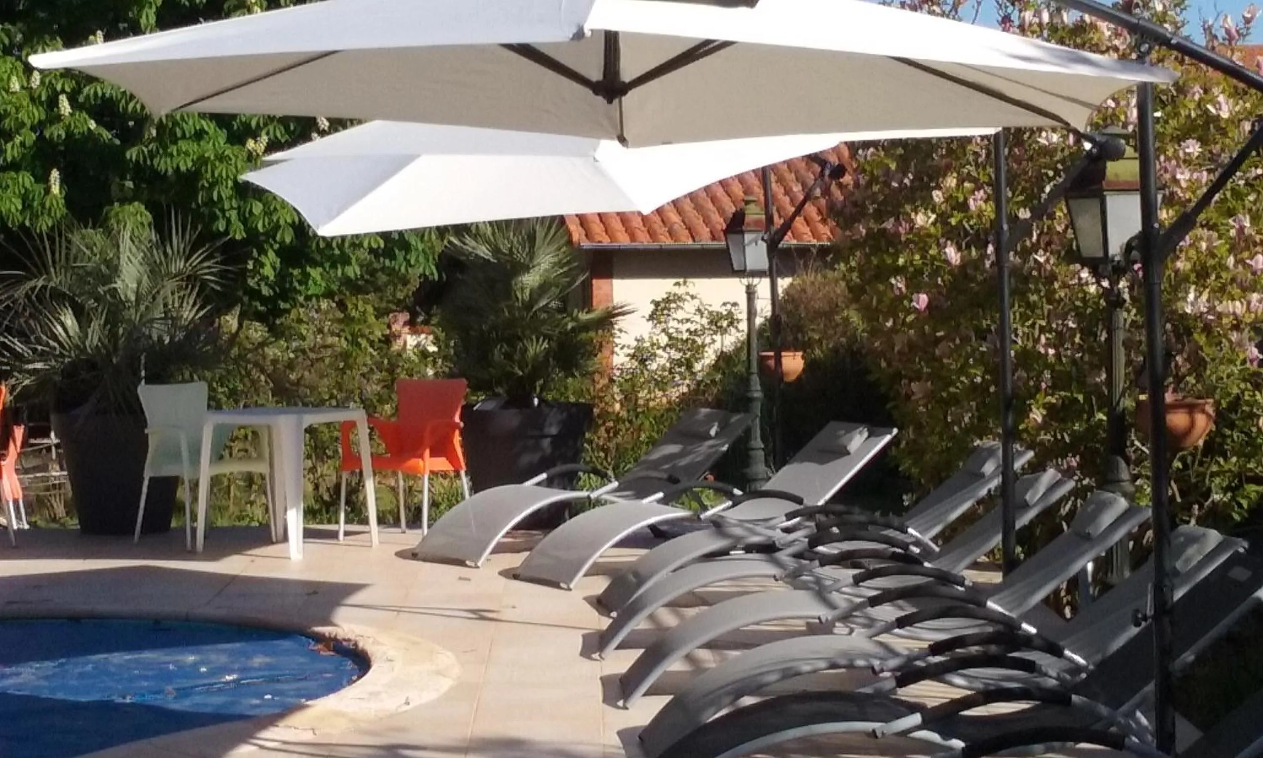 Pool view in Hotel du Commerce Chez Stéphane