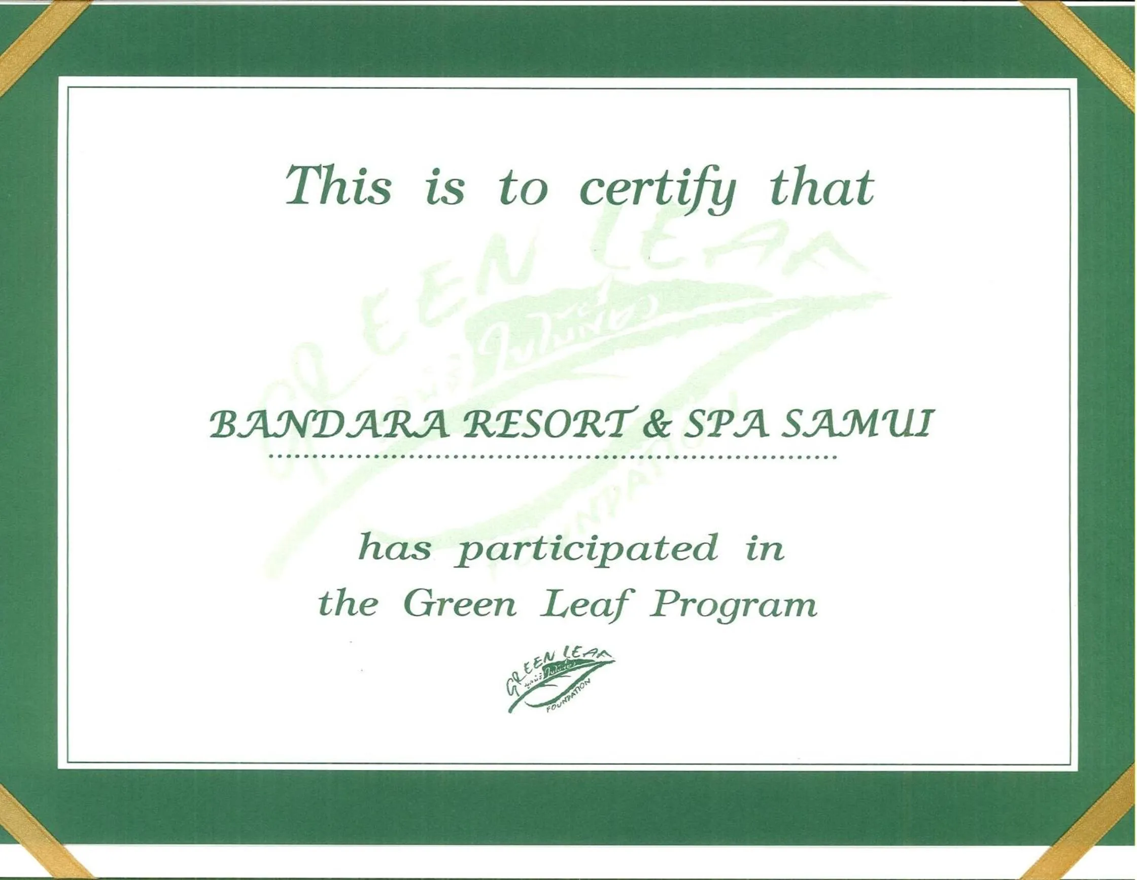 Certificate/Award in Bandara Spa Resort & Pool Villas, Samui