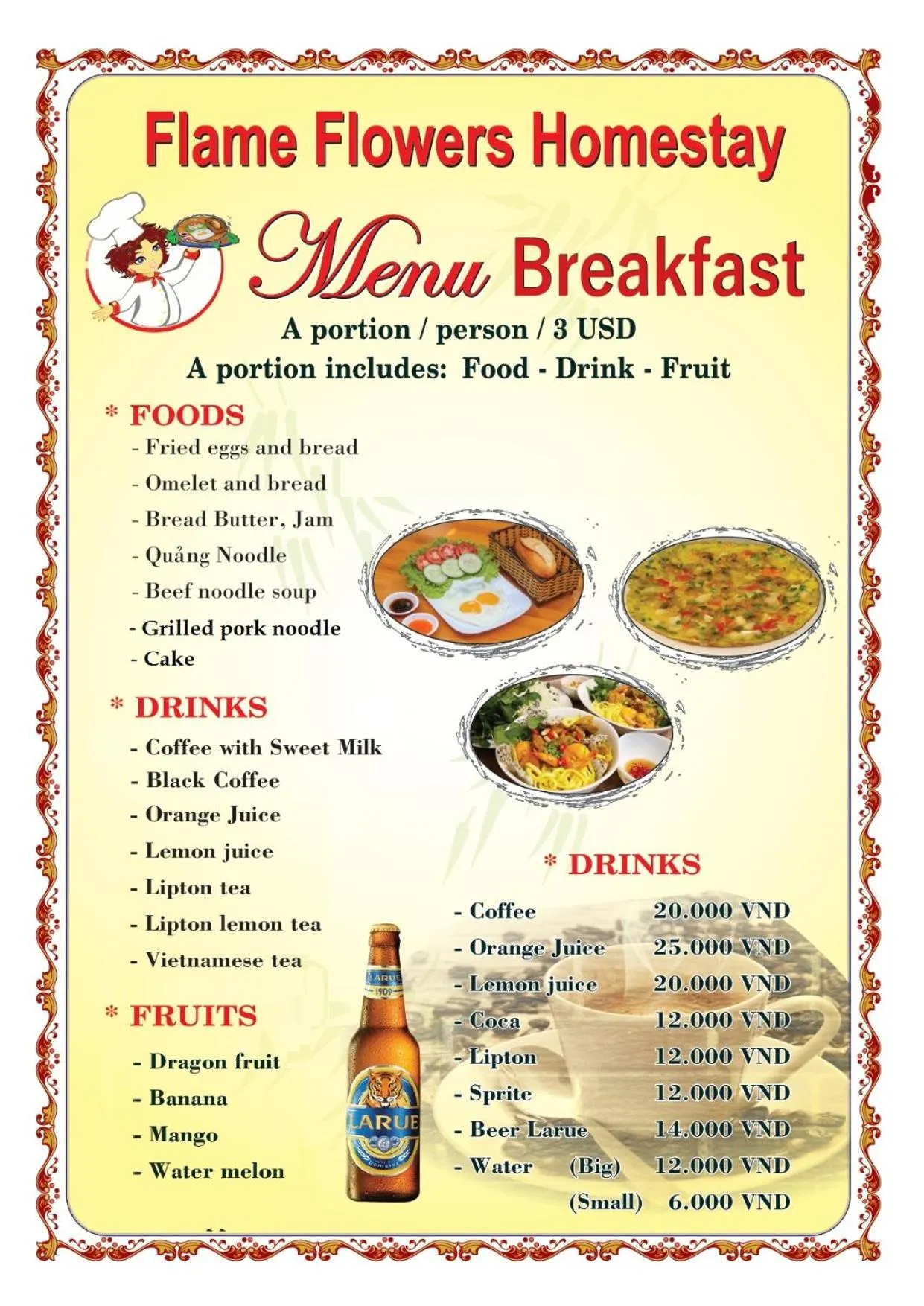 Food and drinks in Flame Flowers Homestay