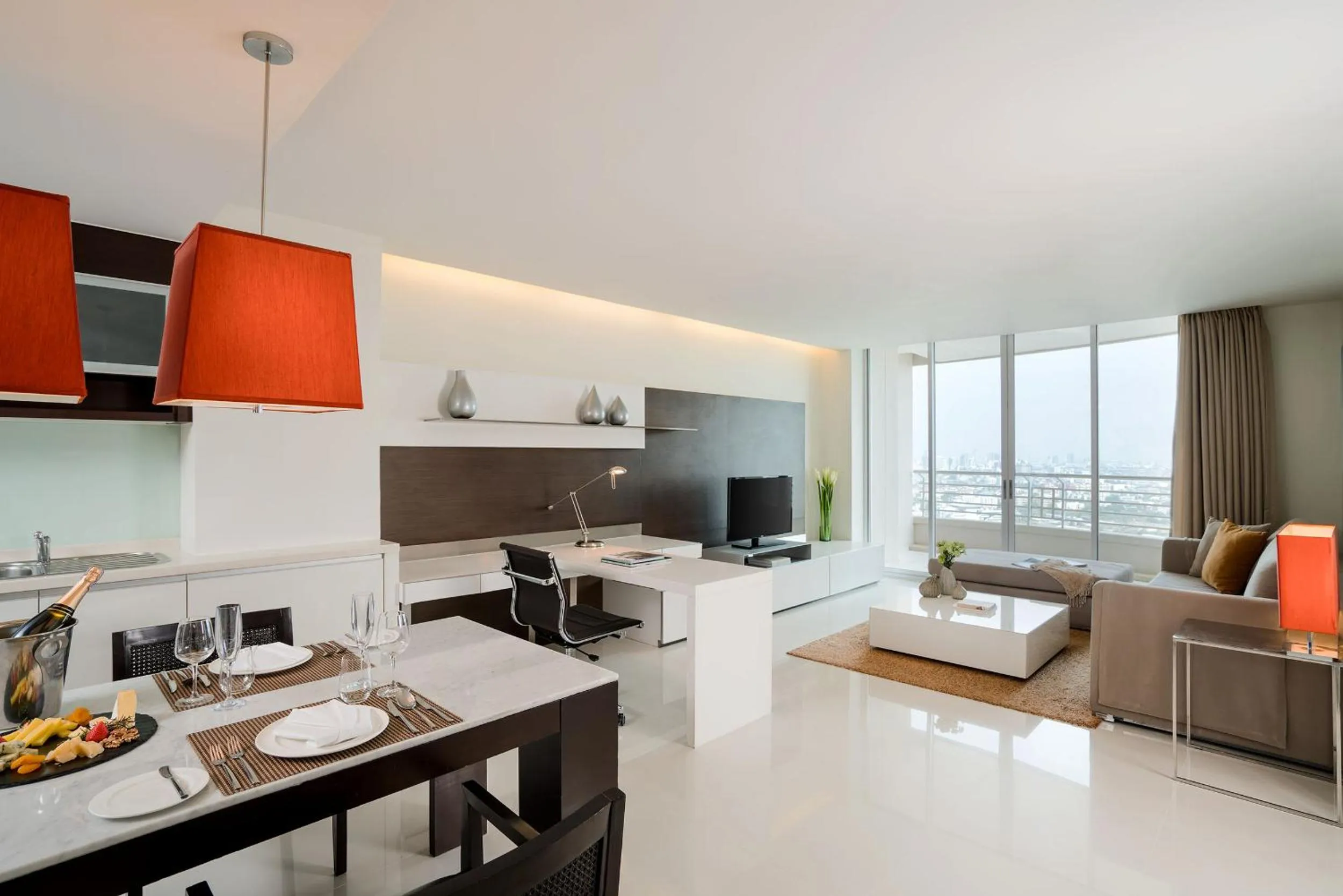 Skyline Two-Bedroom Suite with Living Room and Private Balcony in JC Kevin Sathorn Bangkok Hotel