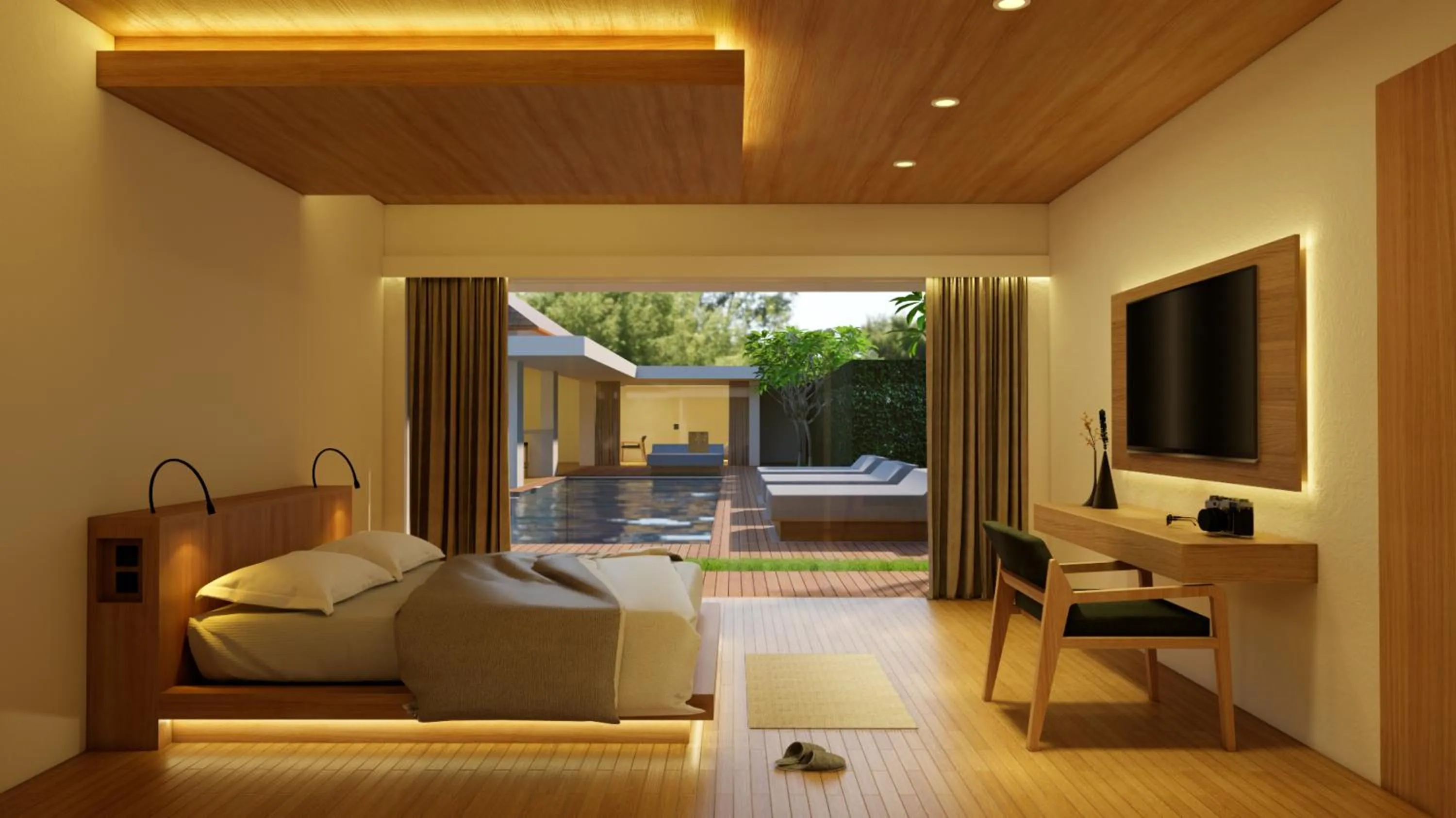 Pool view, Bed in Bvilla Spa