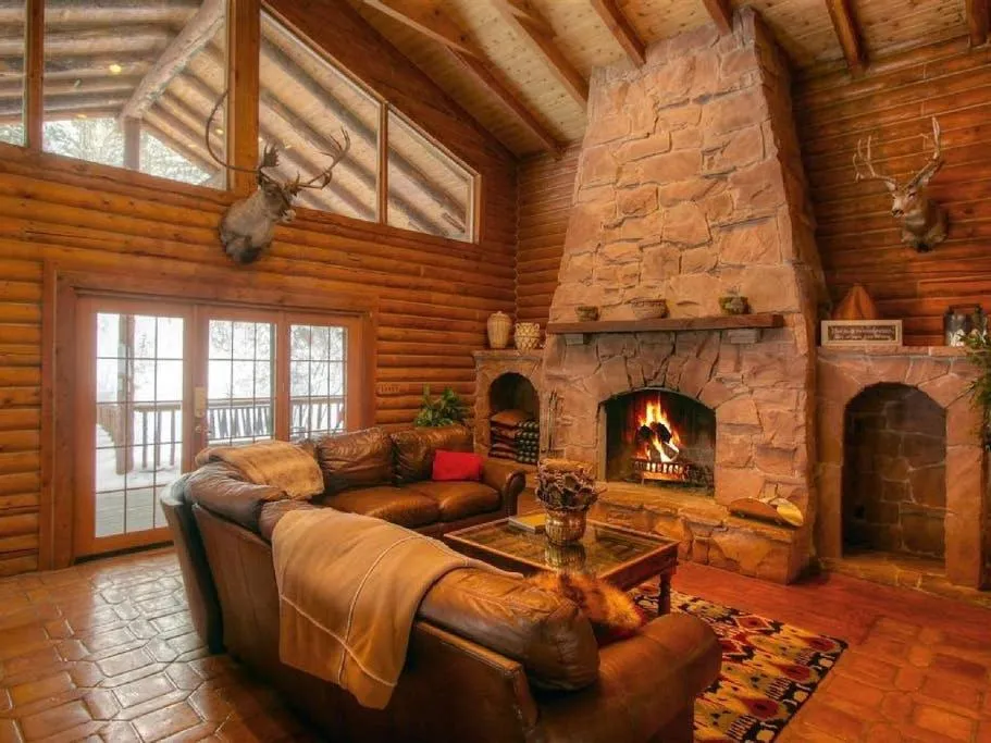 Living room in Log Cabin On The Stream Sundance, Utah
