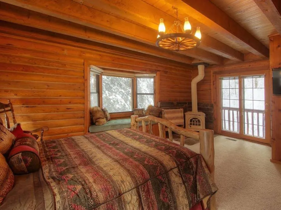 Bedroom, Bed in Log Cabin On The Stream Sundance, Utah