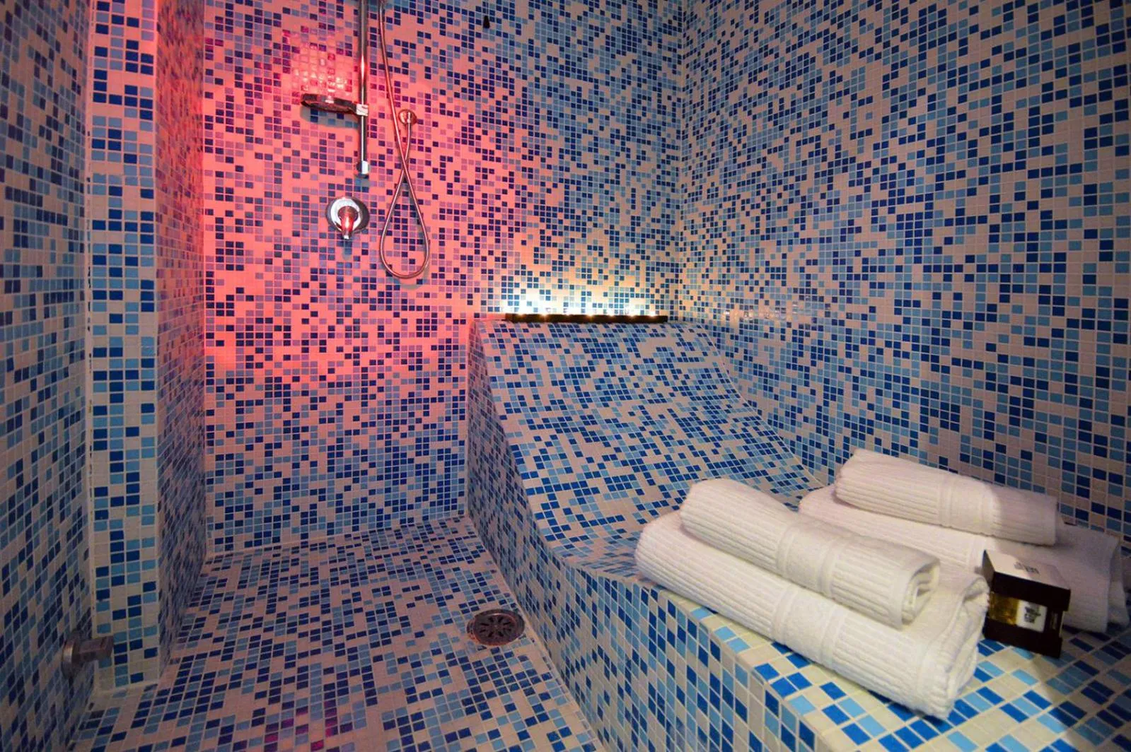 Steam room, Bed in Barbarella Suite