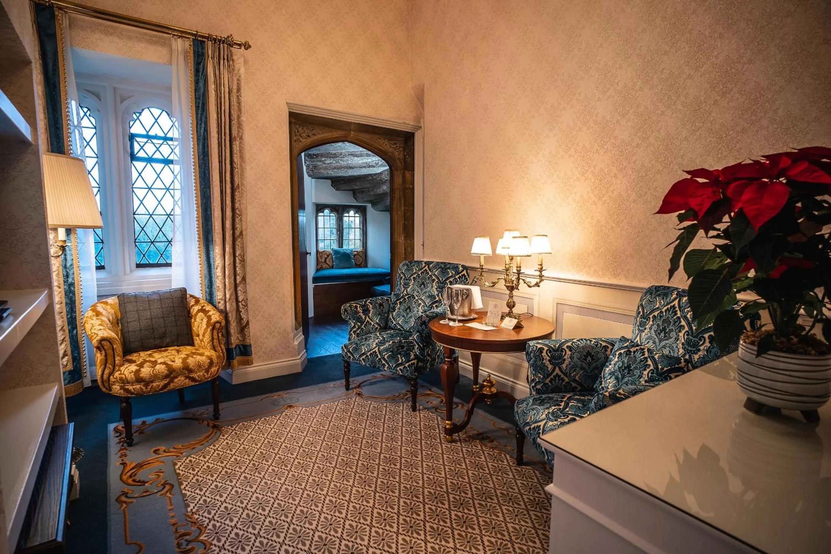Seating area, Bed in Thornbury Castle - A Relais & Chateaux Hotel