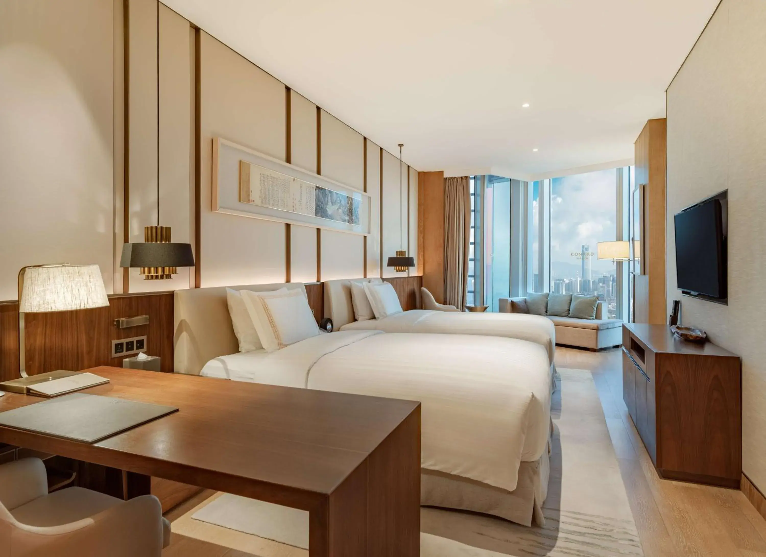 Deluxe Queen Room with Two Queen Beds and City View in Conrad Xiamen Deluxe Queen Room with Two Queen Beds and City View in Conrad Xiamen
