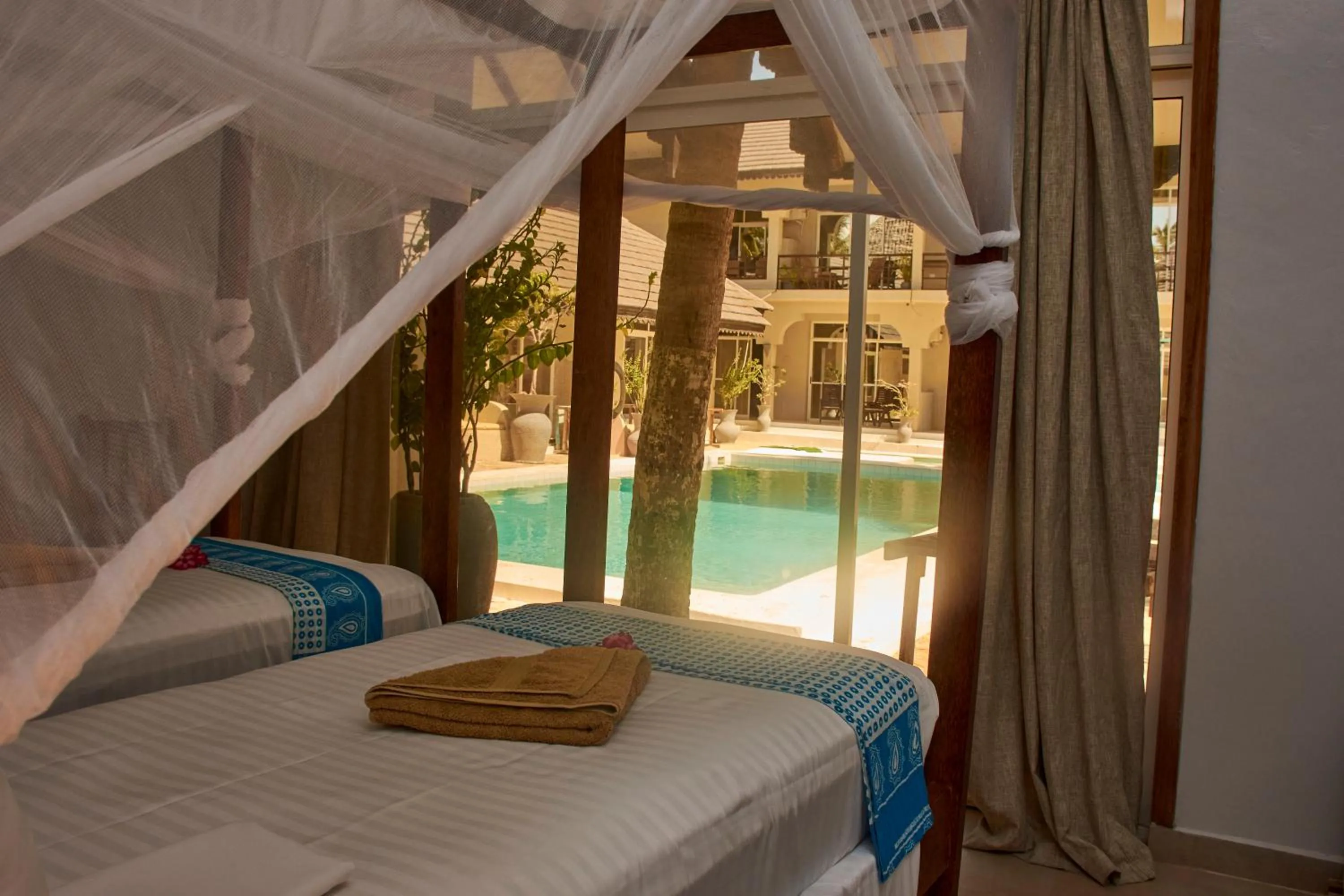 View (from property/room), Bed in Paje Beach Apartments & Hotel