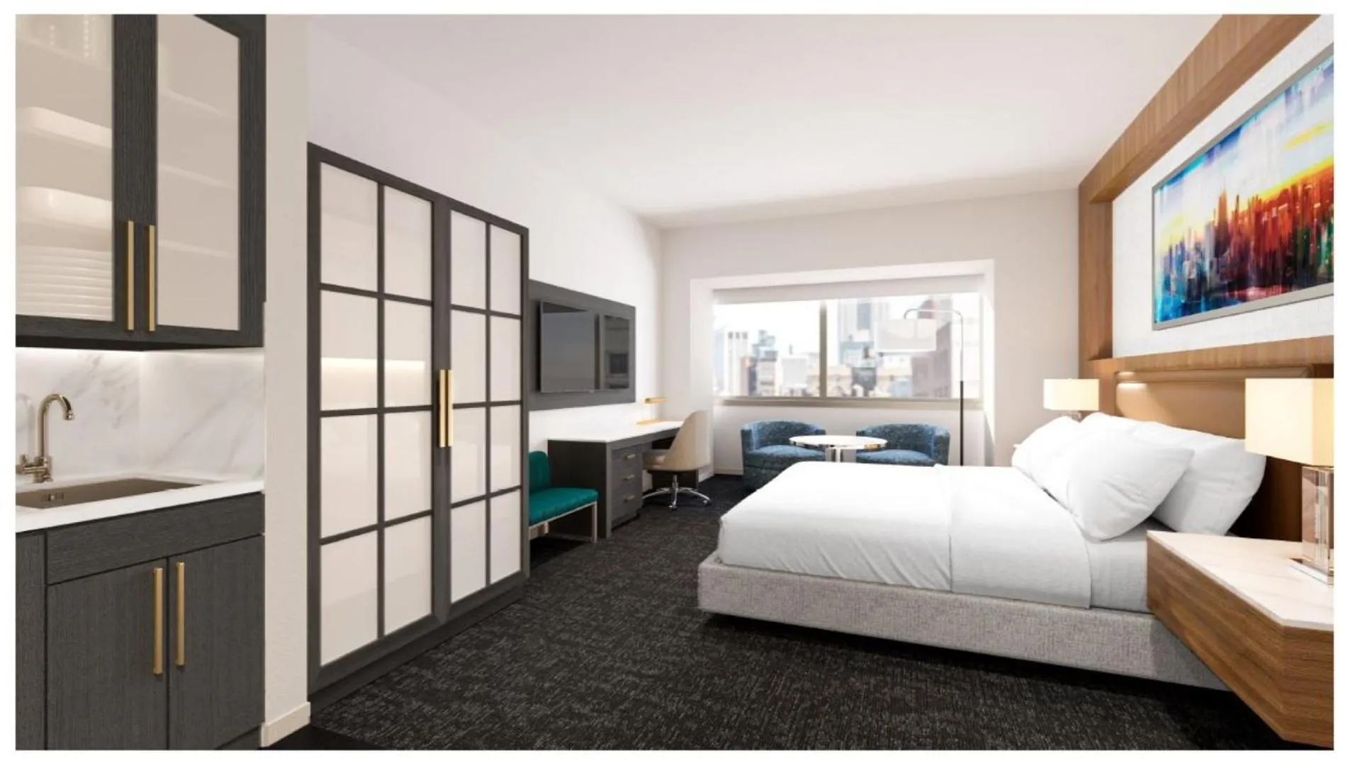 Kitchen or kitchenette, Bed in Conrad Chicago