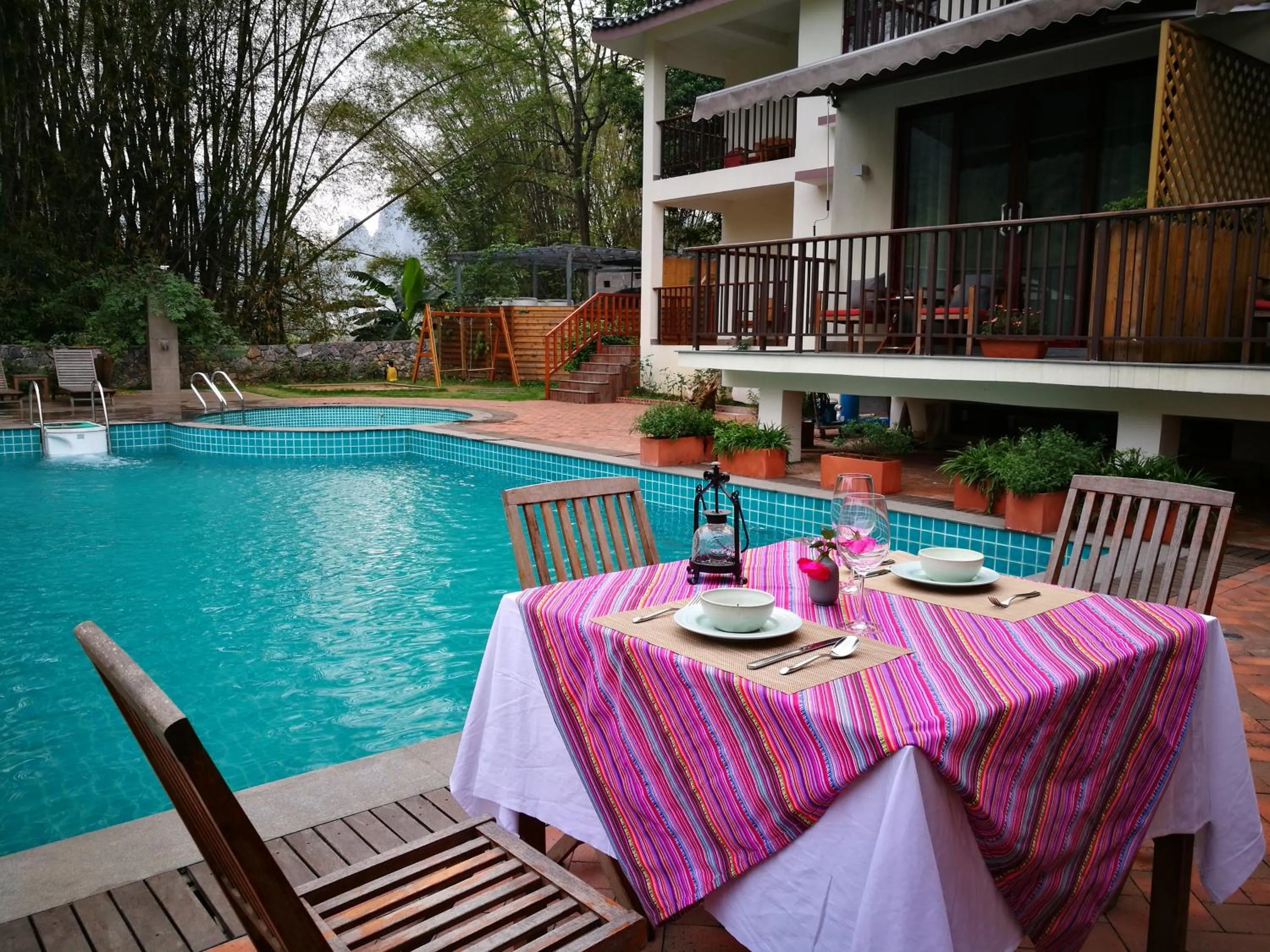 Pool view in Yangshuo The Apsara Lodge