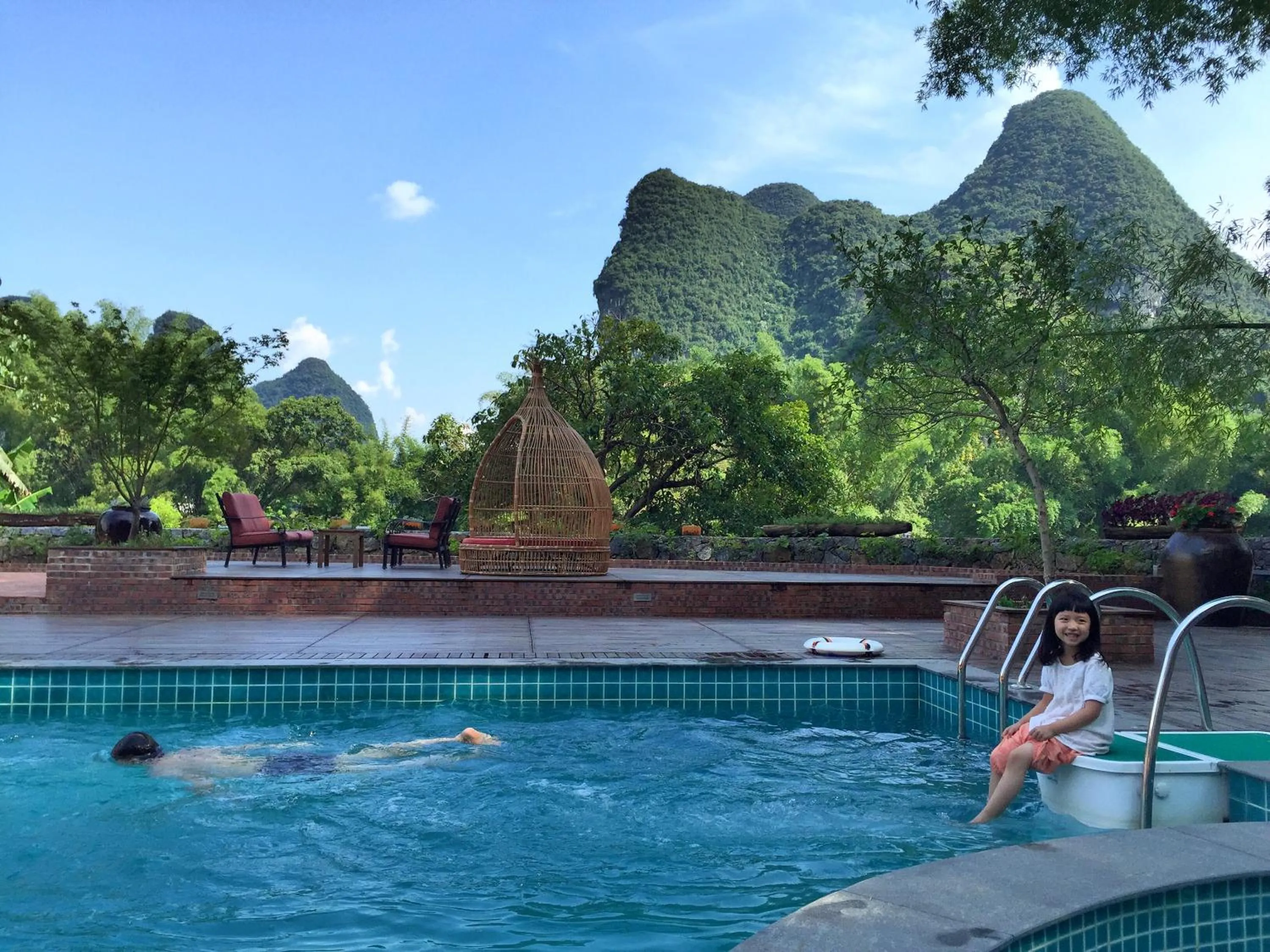 Pool view in Yangshuo The Apsara Lodge
