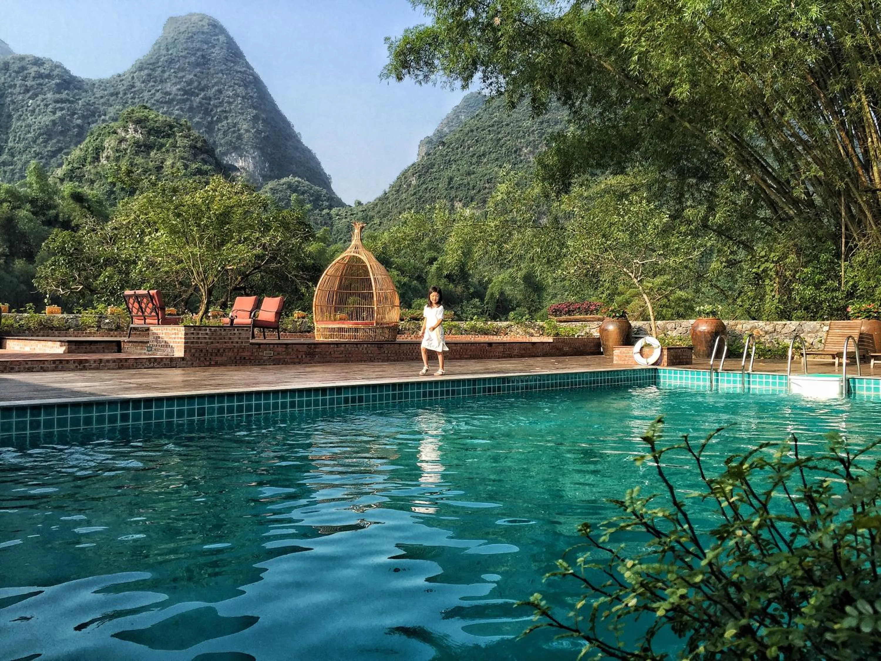 Pool view in Yangshuo The Apsara Lodge