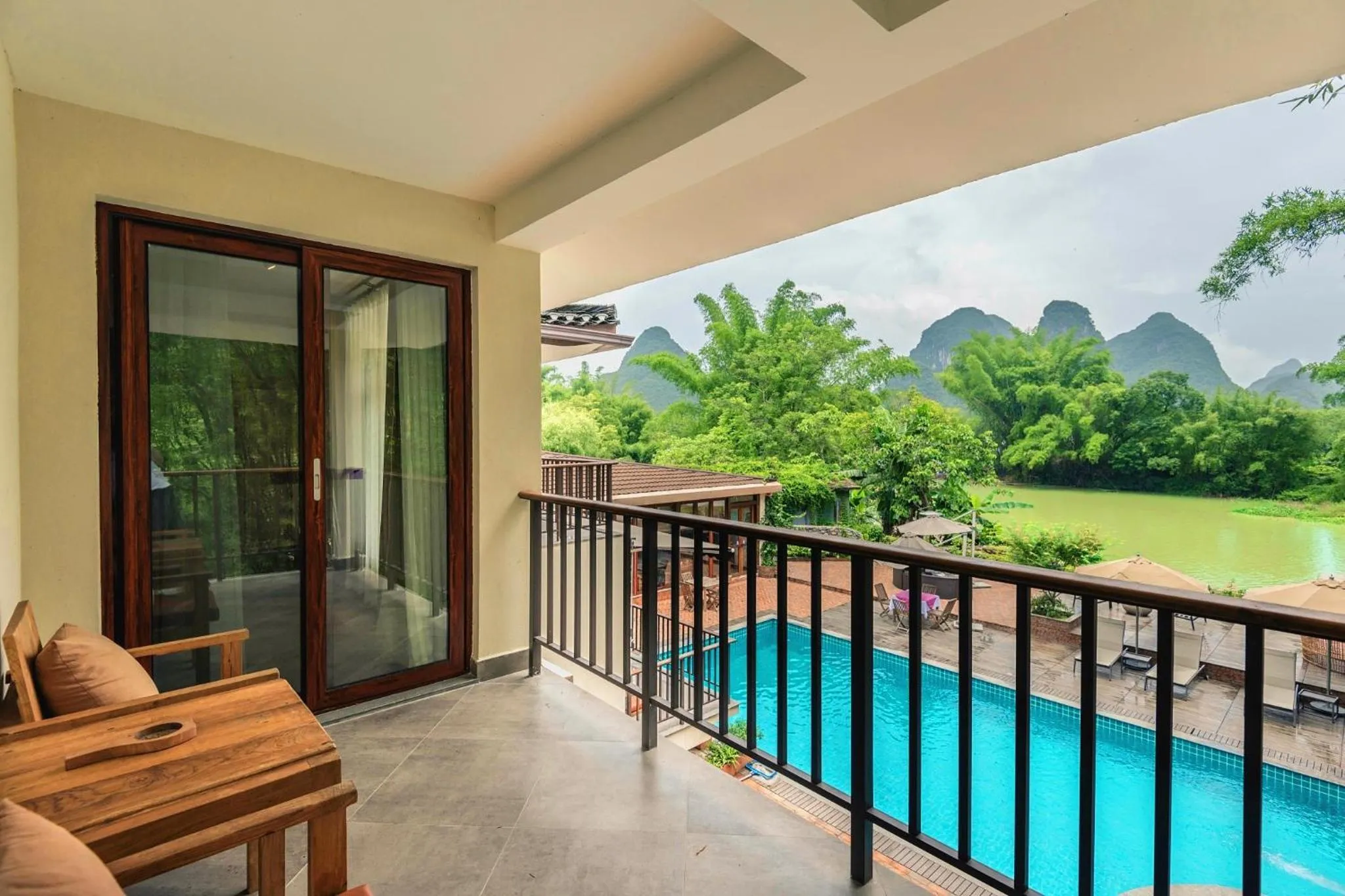 Pool view in Yangshuo The Apsara Lodge