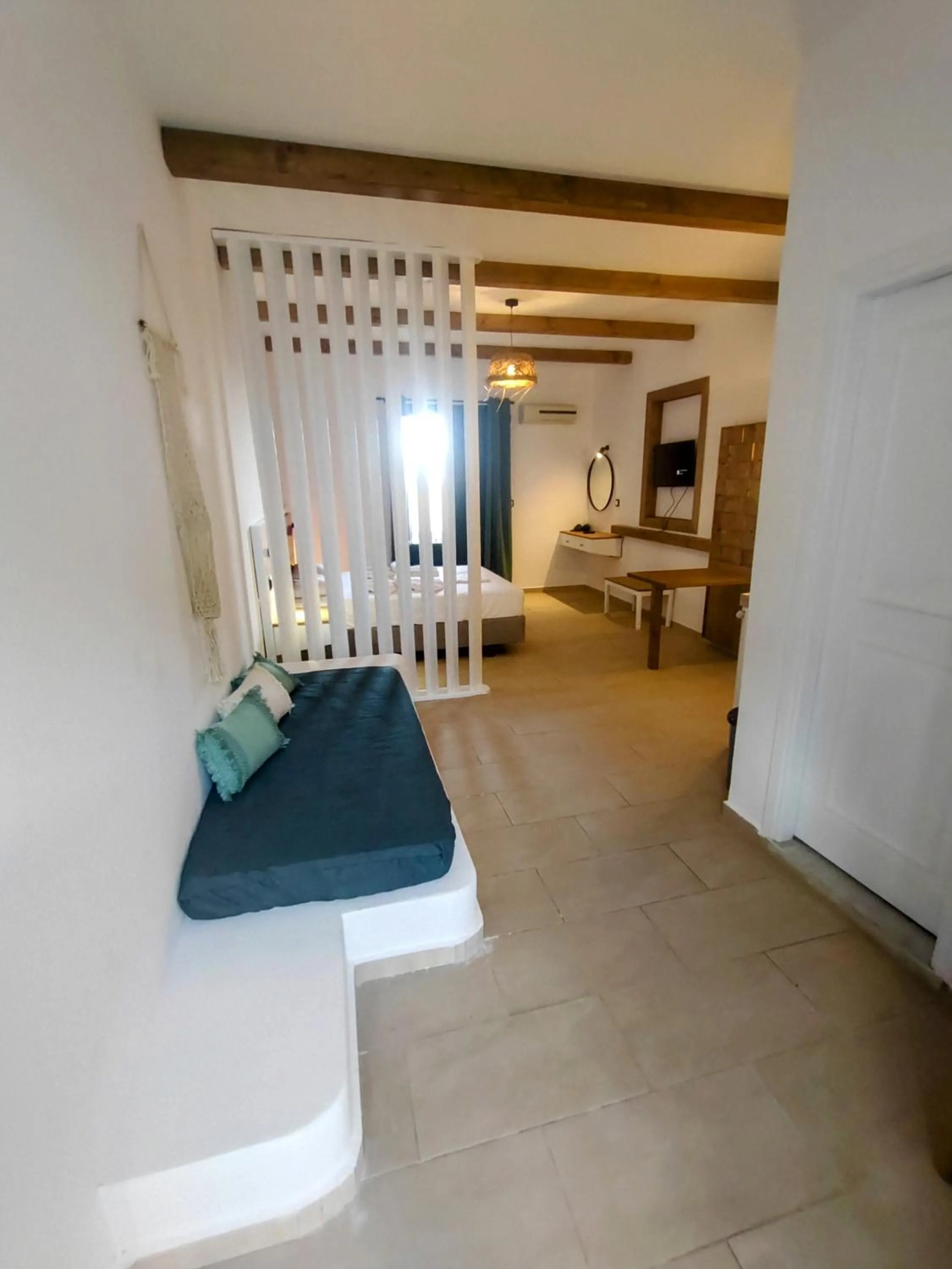 Bed in Kyra Panagia Hotel