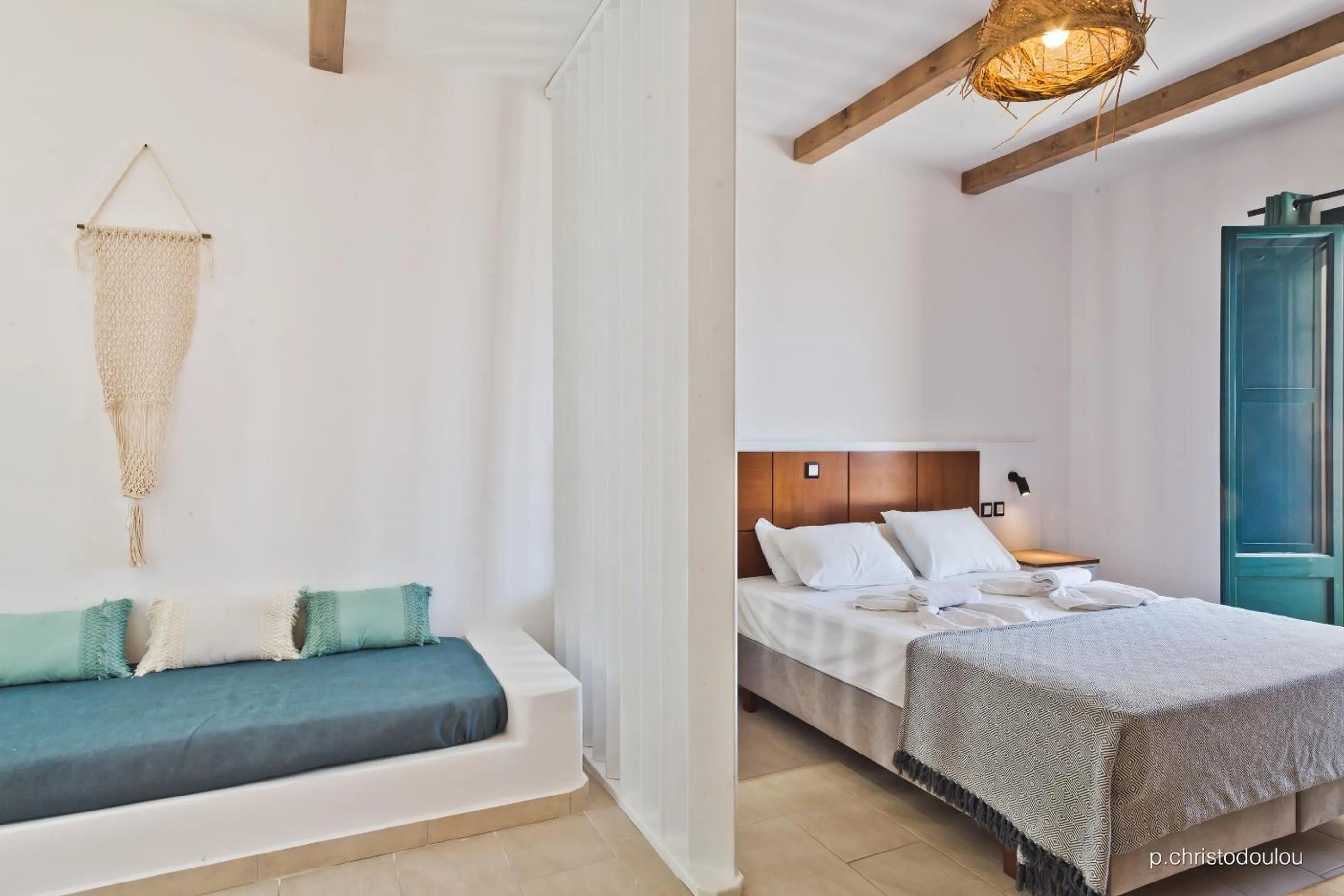 Bed in Kyra Panagia Hotel