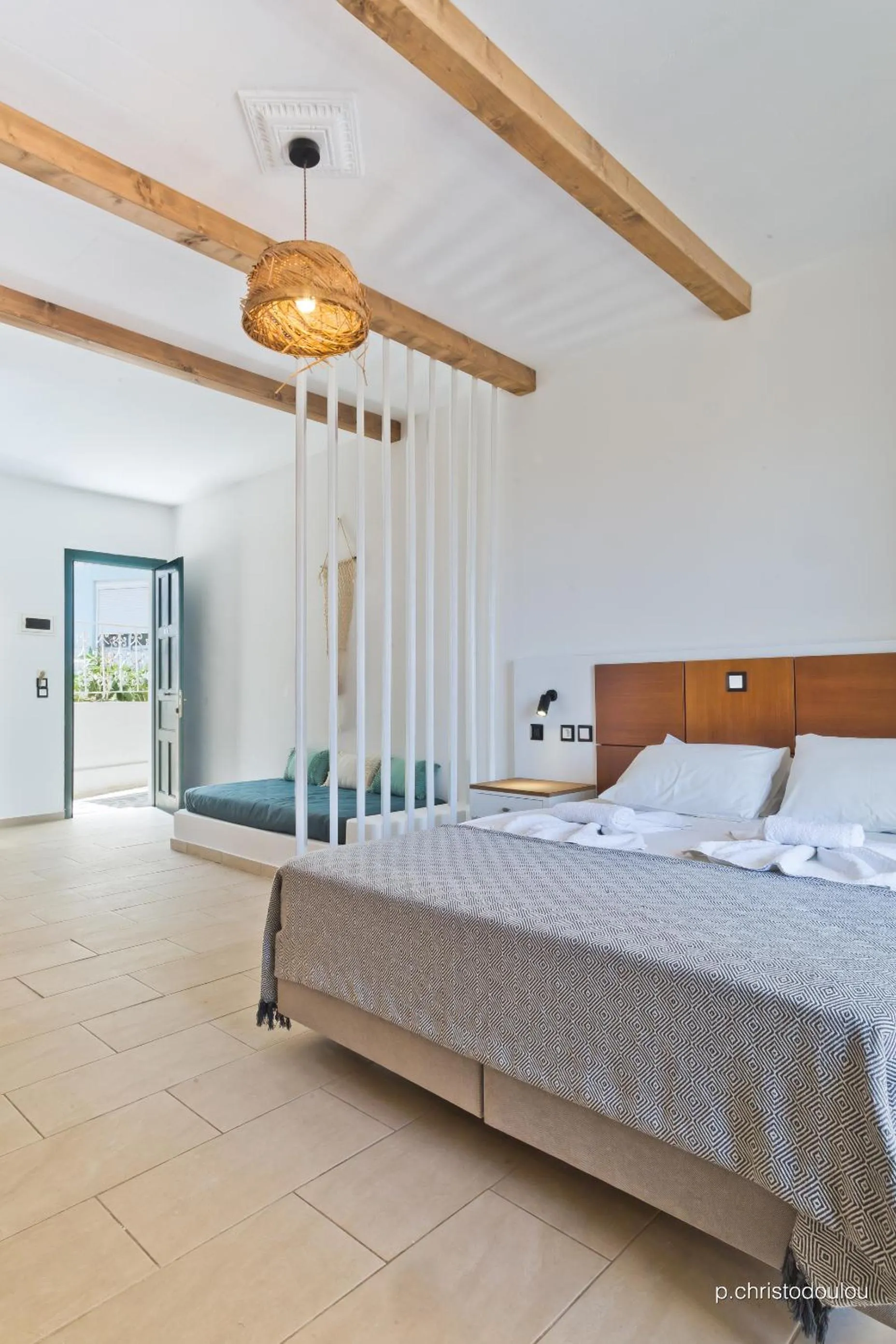 Bed in Kyra Panagia Hotel