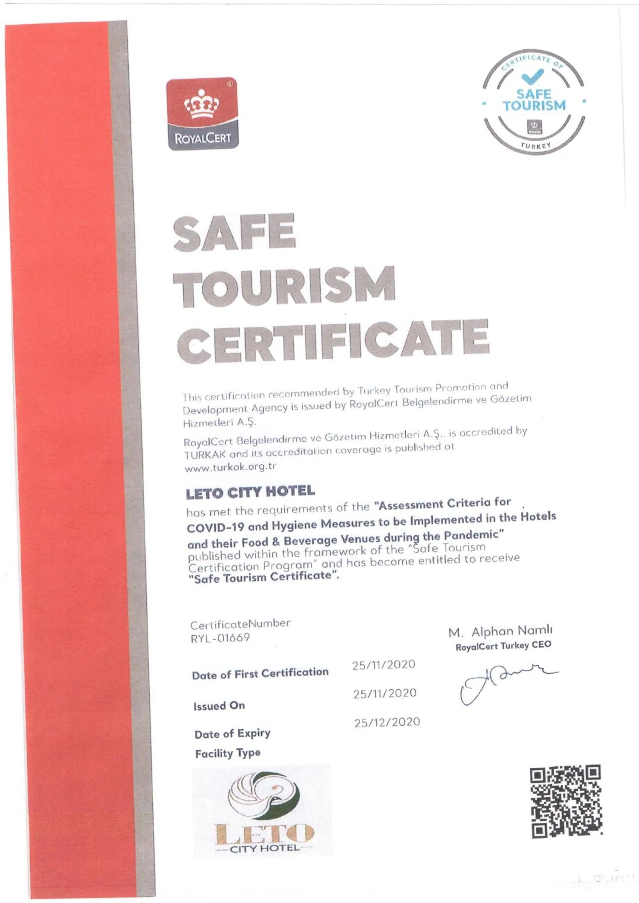Logo/Certificate/Sign in leto city hotel