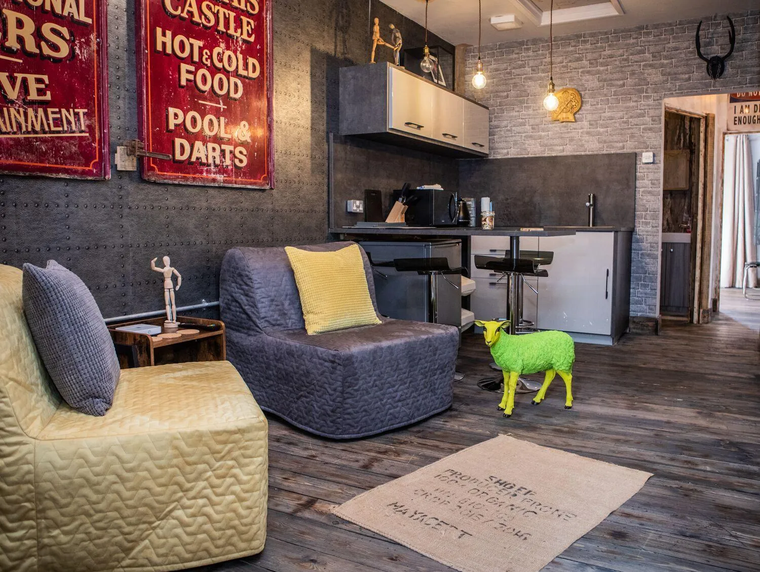Living room in James' Place at Dowlais