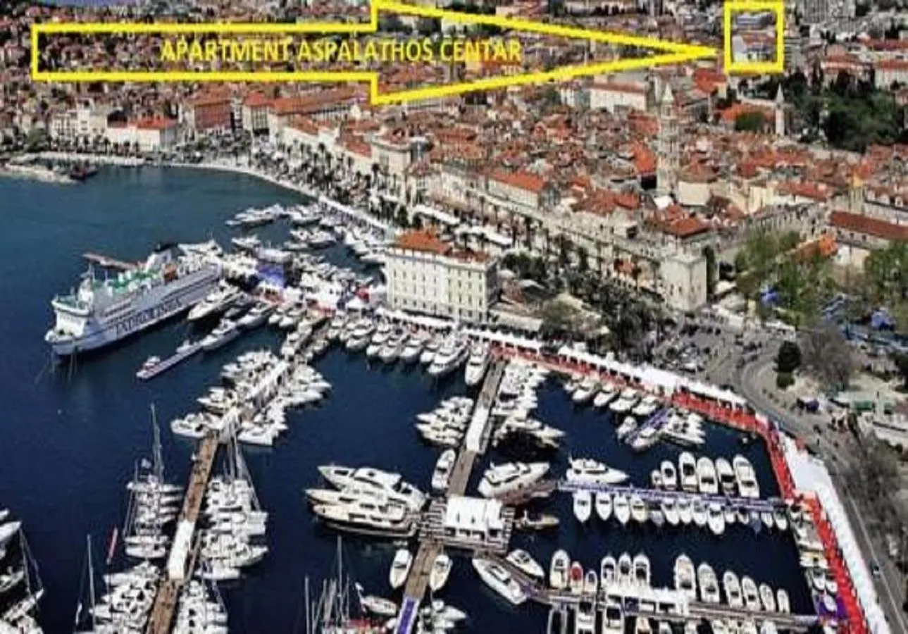 Bird's eye view in Aspalathos Centar Holiday - City center, a few minutes' walking distance to the UNESCO Palace, parking lot in front of the apartment