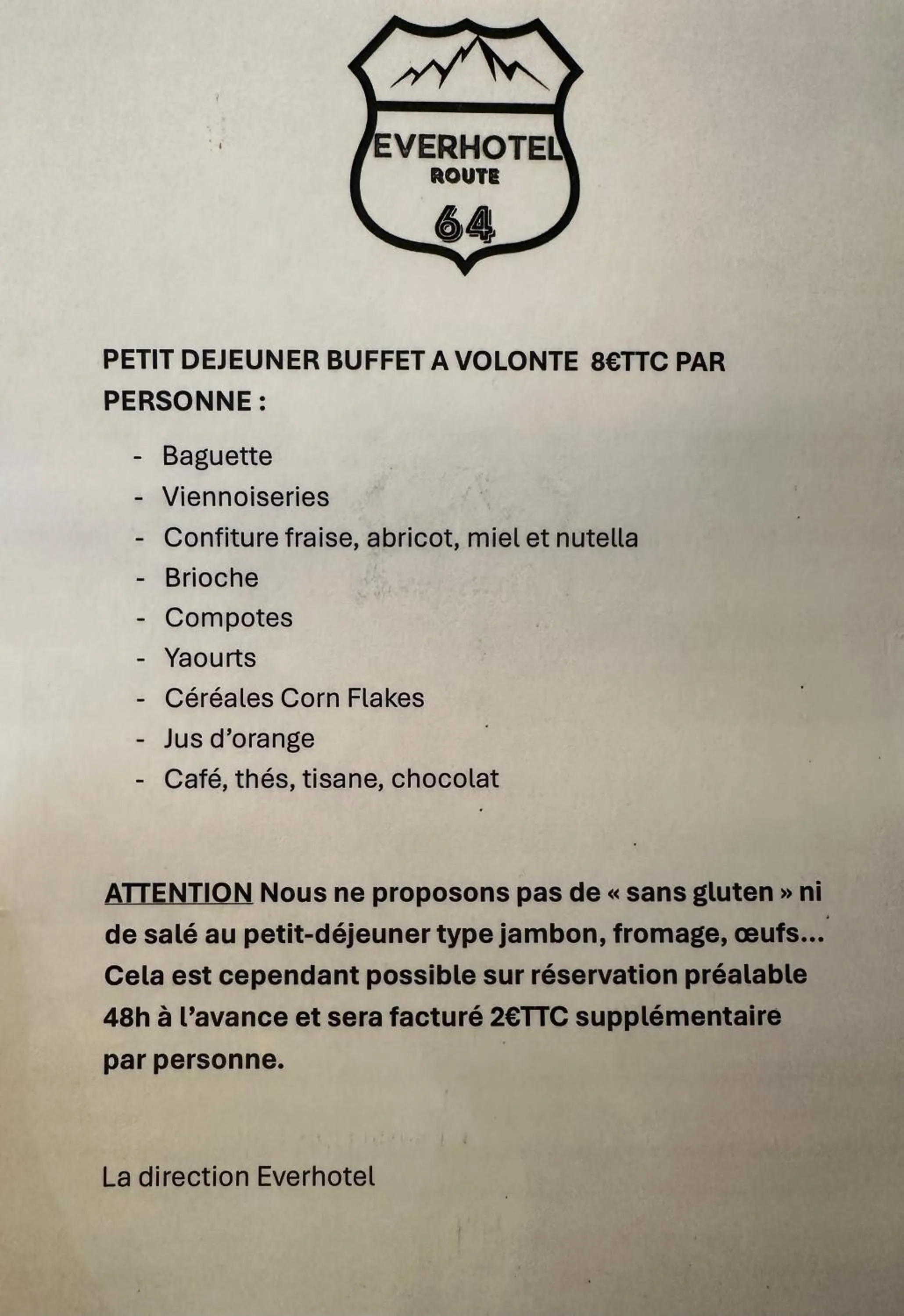 Breakfast in Everhotel route64 Tarbes-Ibos