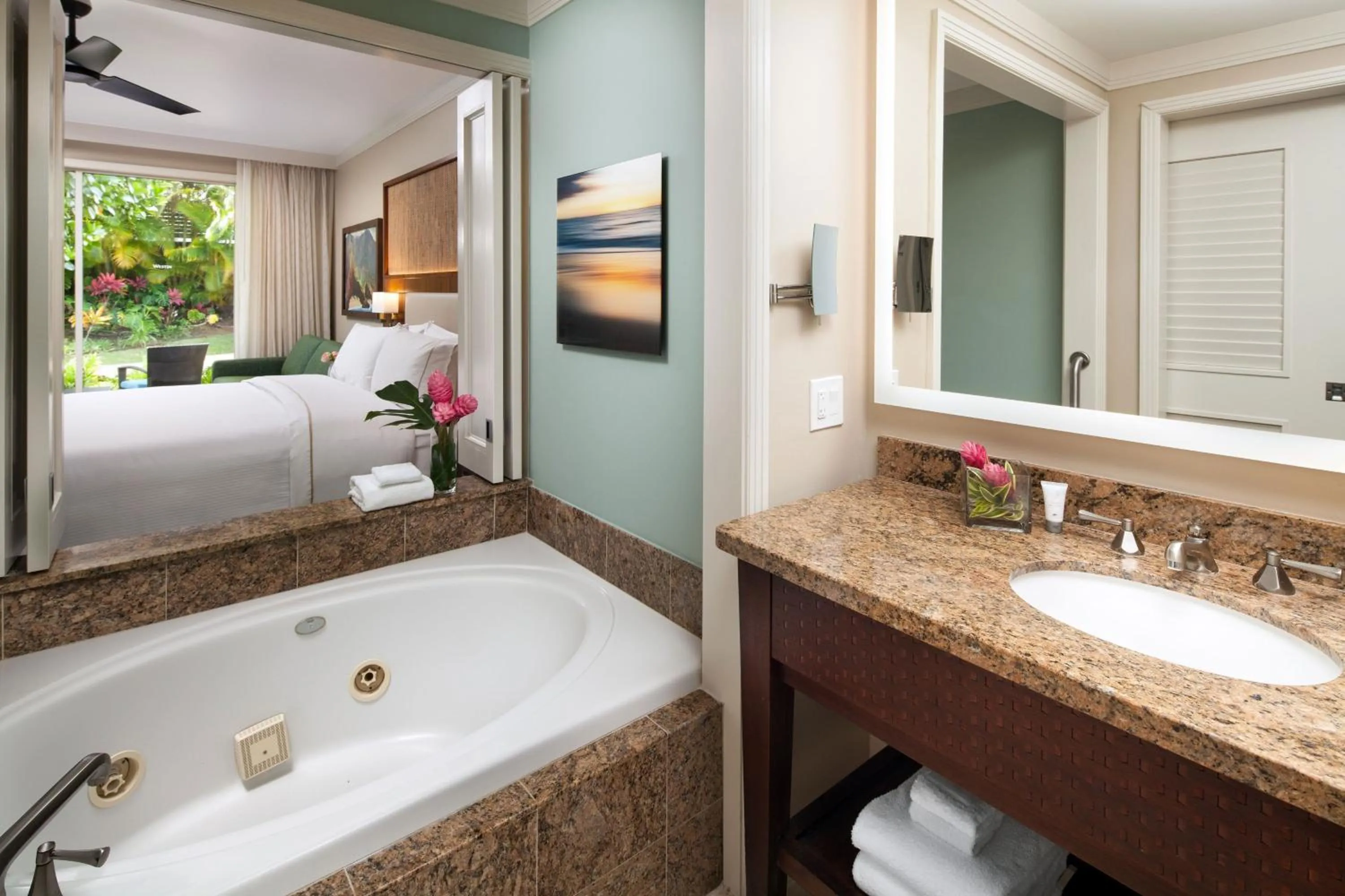 Bathroom, Bed in The Westin Princeville Ocean Resort Villas