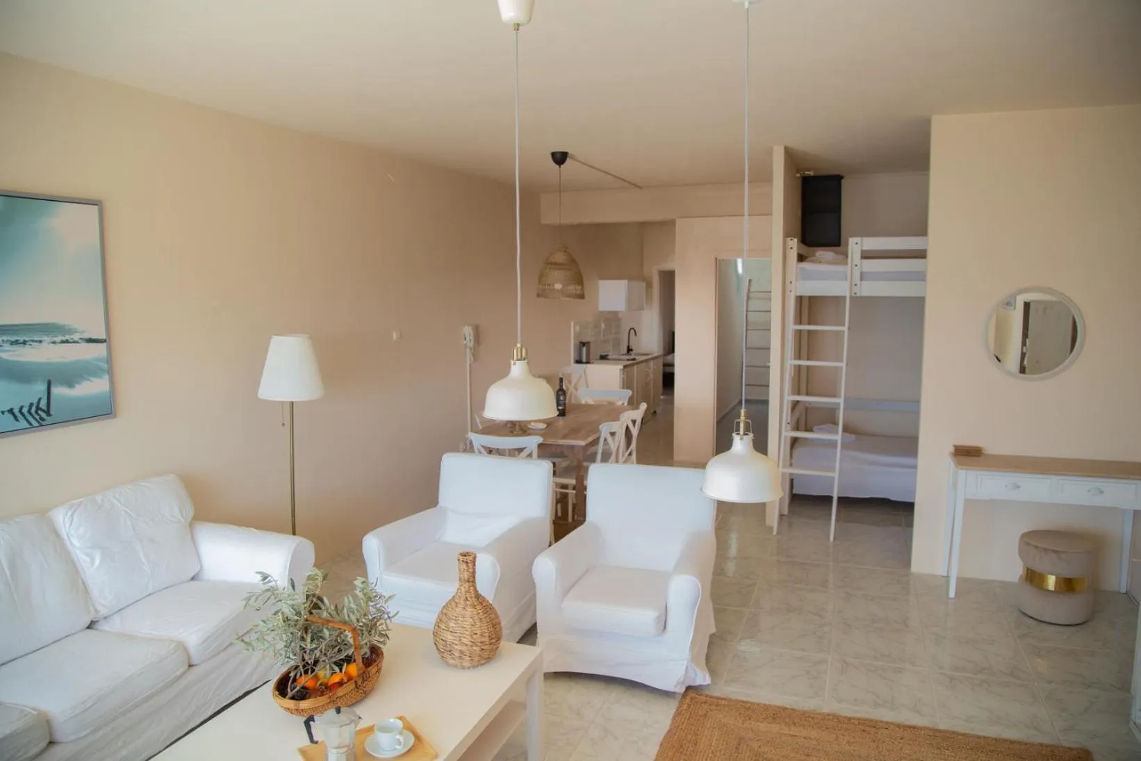 Living room, Bed in Poseidon Apartments and Villas by the Sea