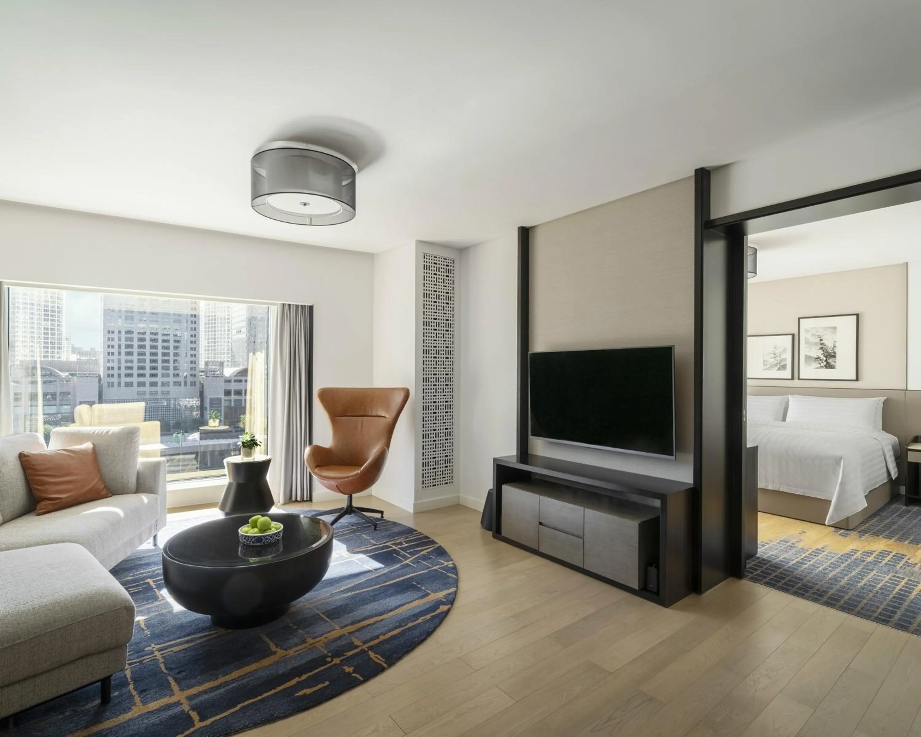 Living room, Bed in China World Hotel, Beijing