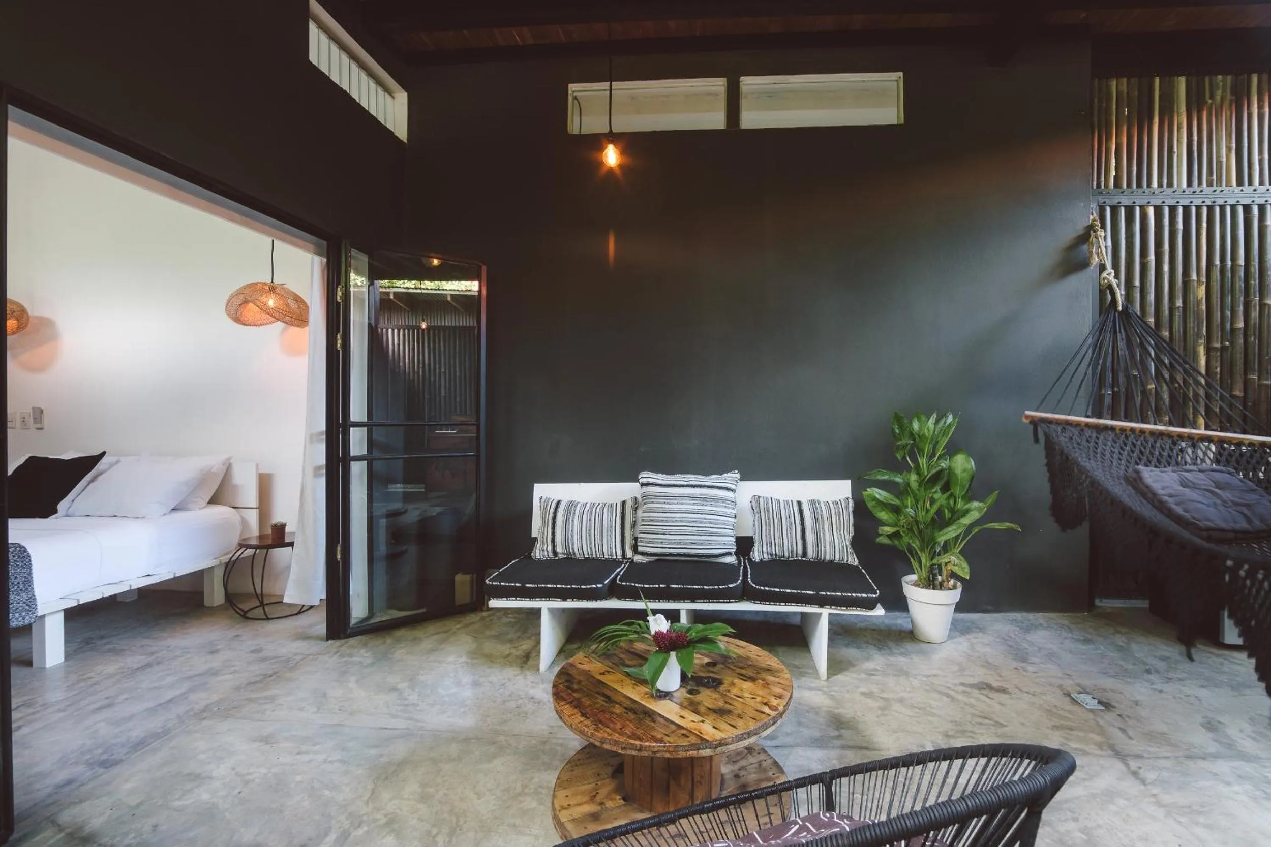 Patio, Bed in La Negra Surf Hotel