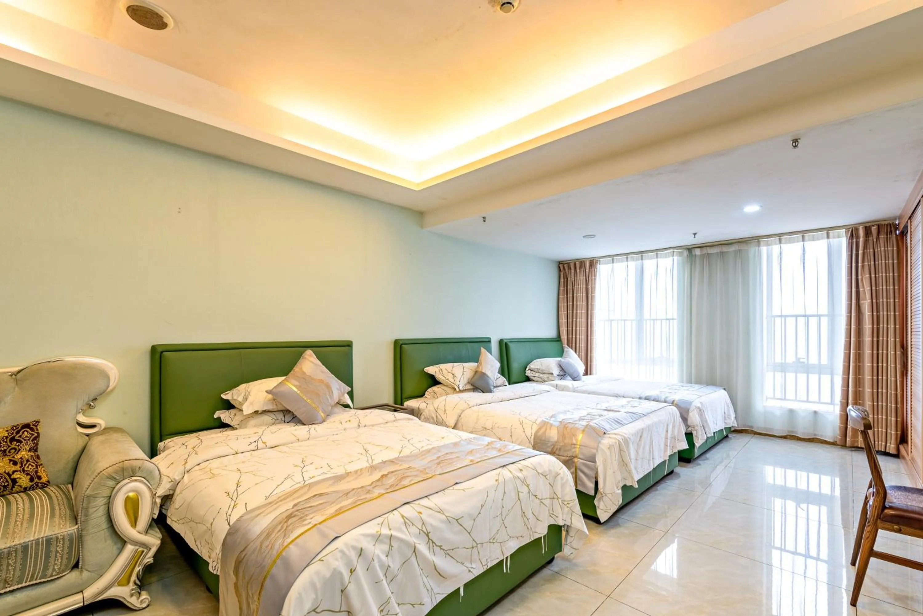 Bed in Guangzhou Manhattan International Apartment Zhengjia Free bus services are provided for the first and second phases