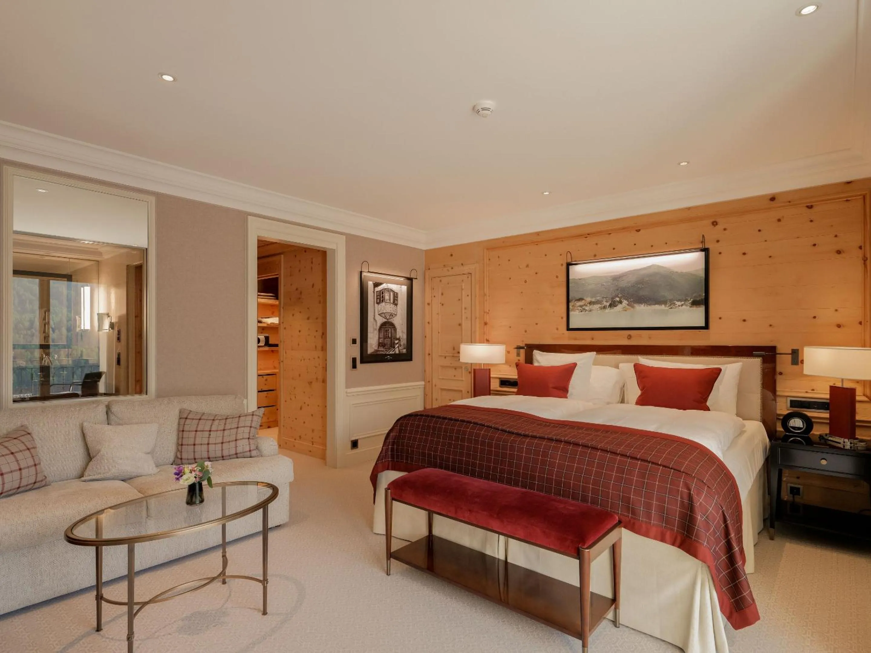 Seating area, Bed in Kulm Hotel St. Moritz