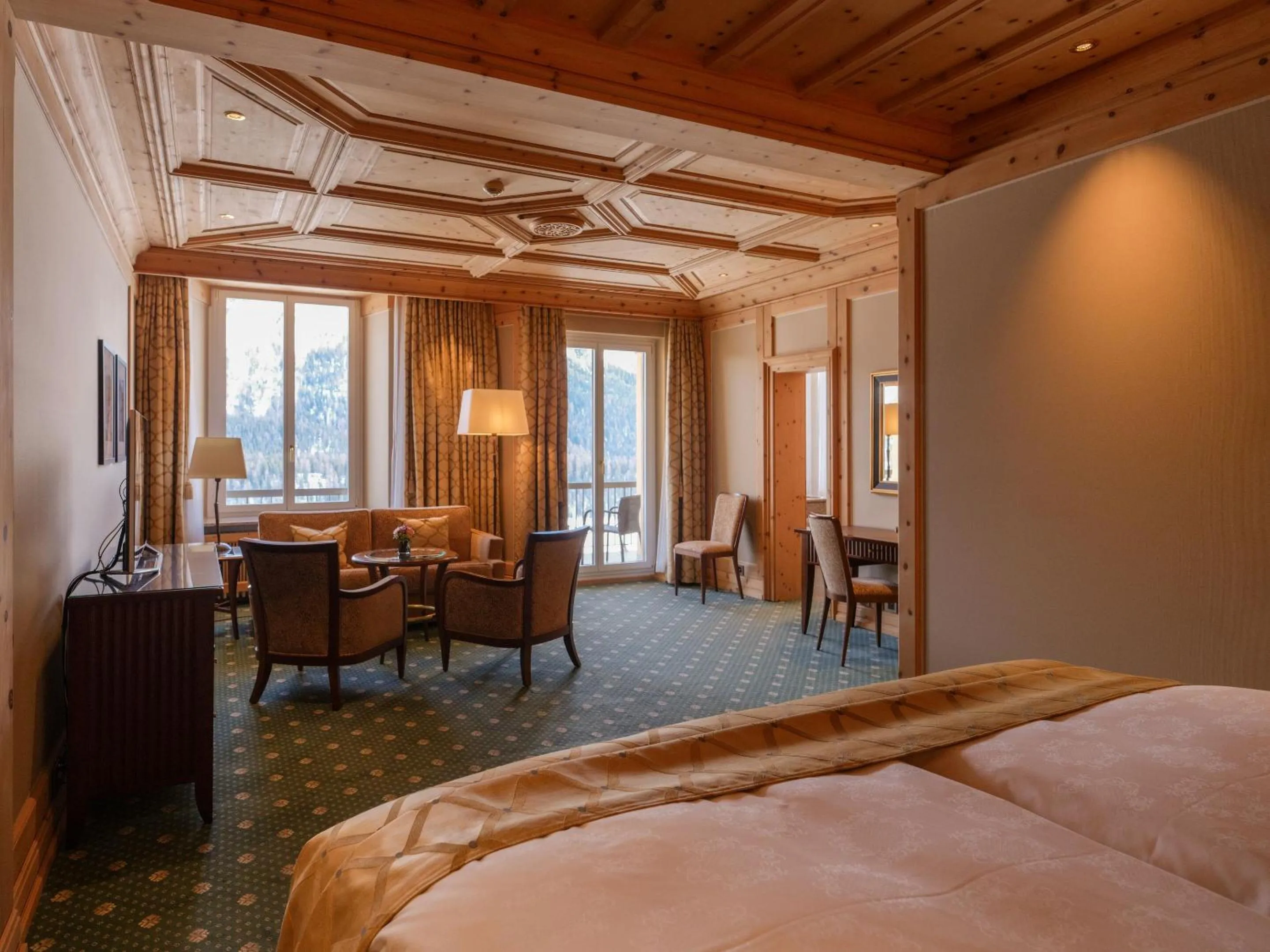 Seating area, Bed in Kulm Hotel St. Moritz