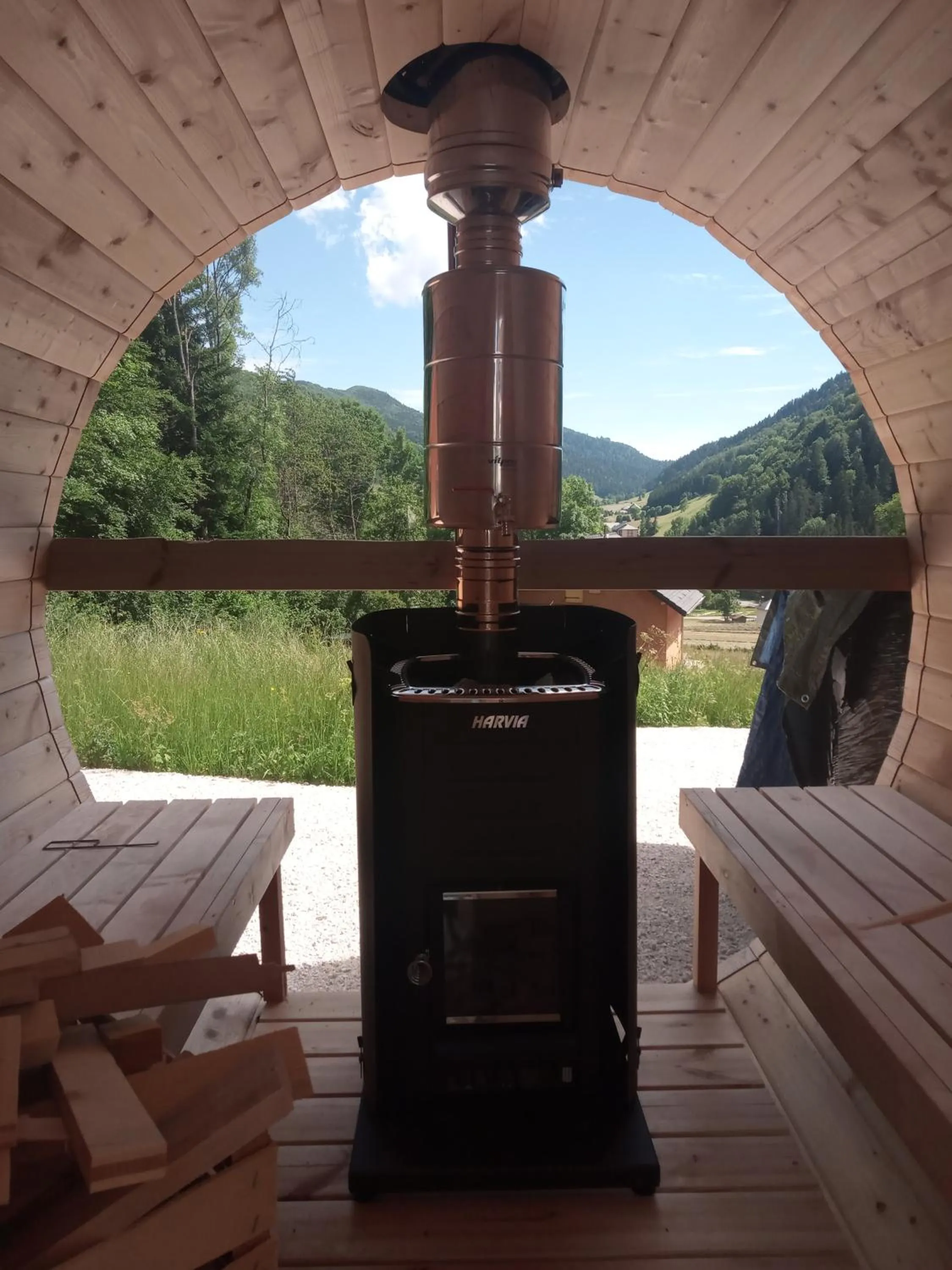 Sauna in Le Chalet Du Blanc Spa yoga