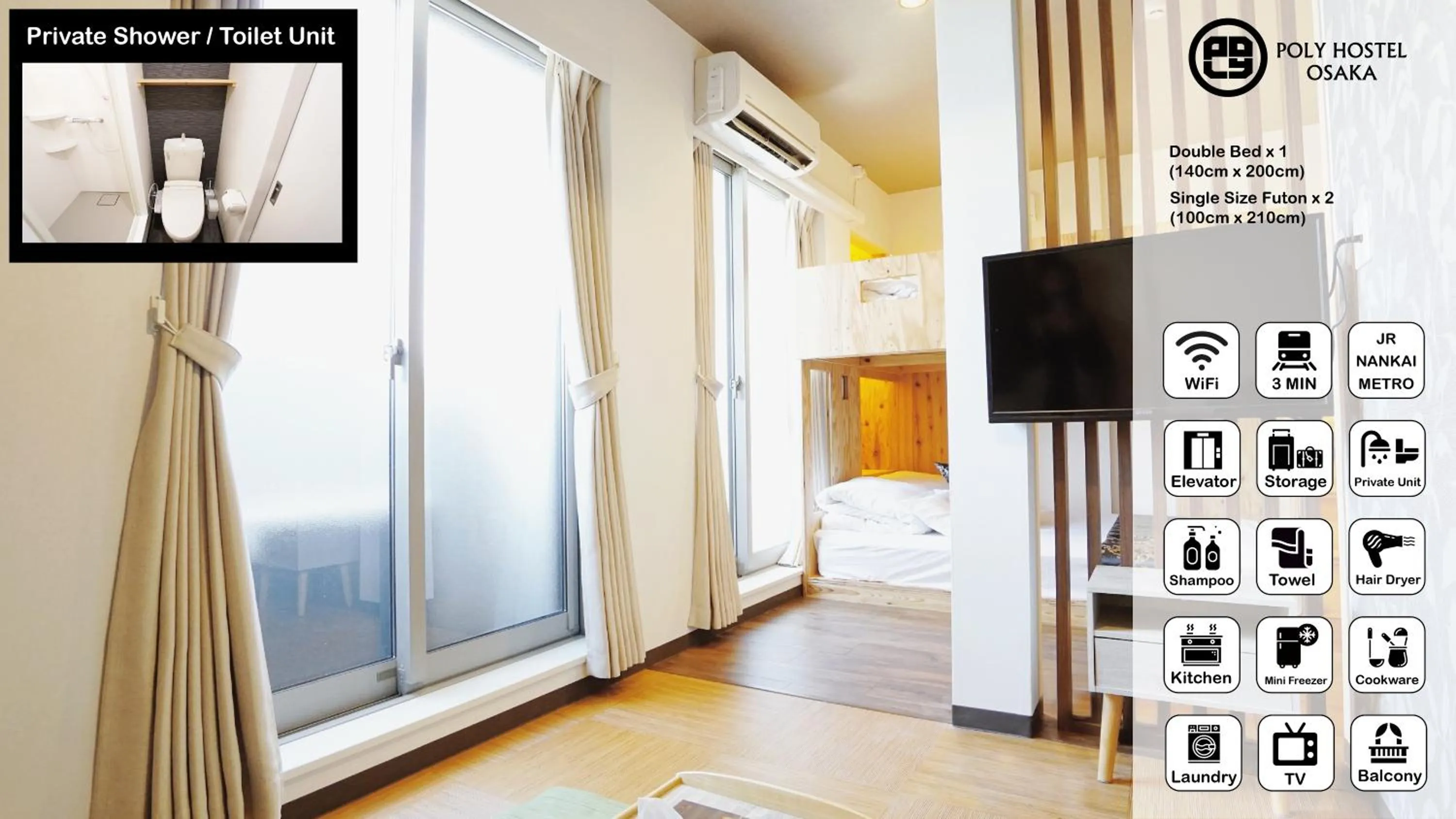 Photo of the whole room, Bed in Poly Hostel Osaka