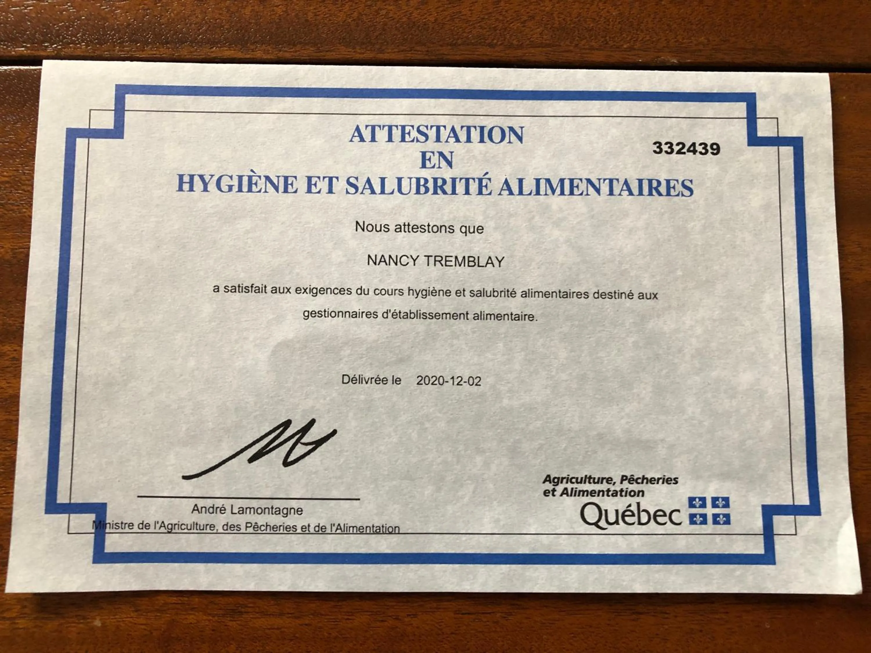 Certificate/Award in La Maison Collins B&B