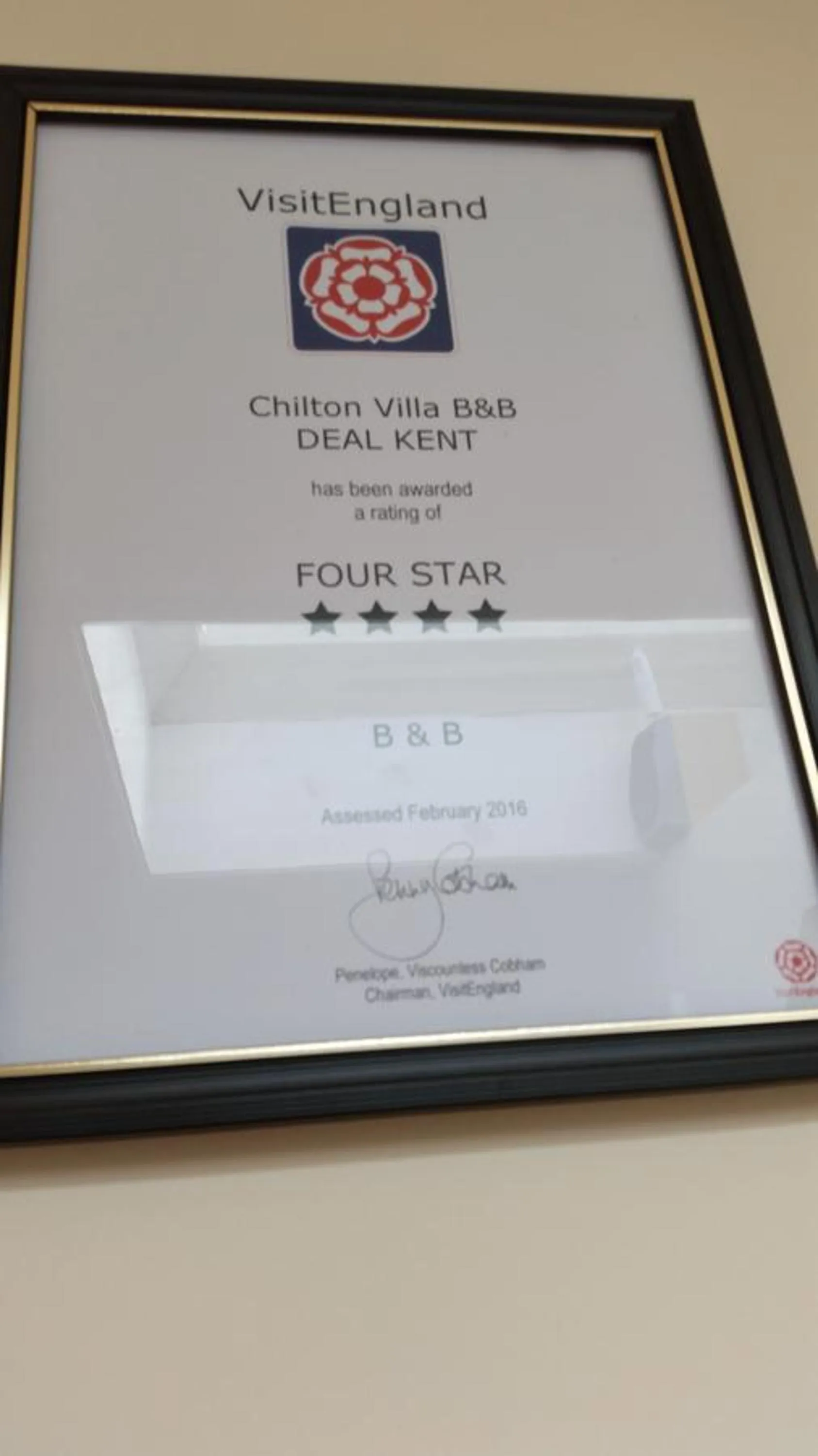 Certificate/Award in Chilton Villa B&B