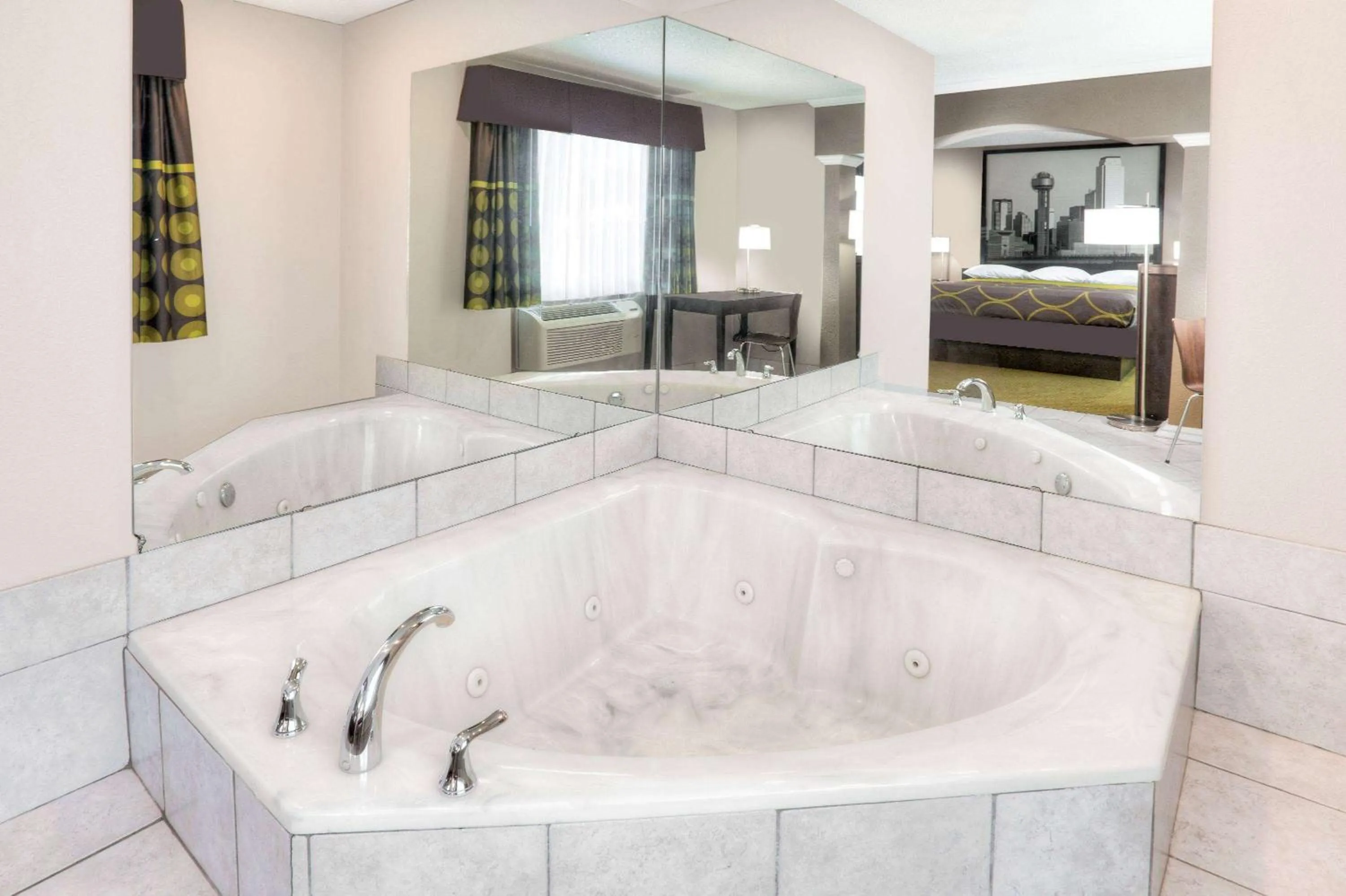 Bathroom, Bed in Super 8 by Wyndham Bedford DFW Airport West