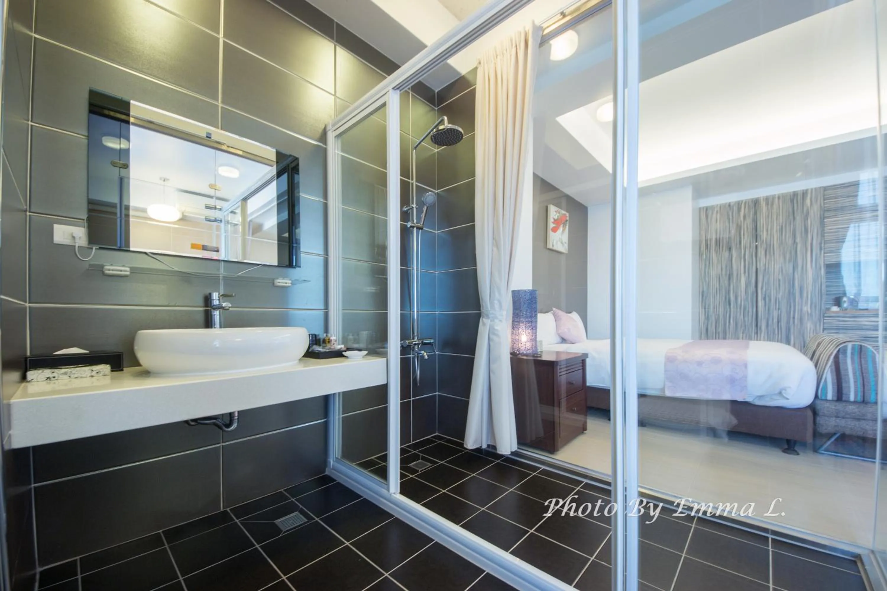 Shower, Bed in Colorful Fish Cottage