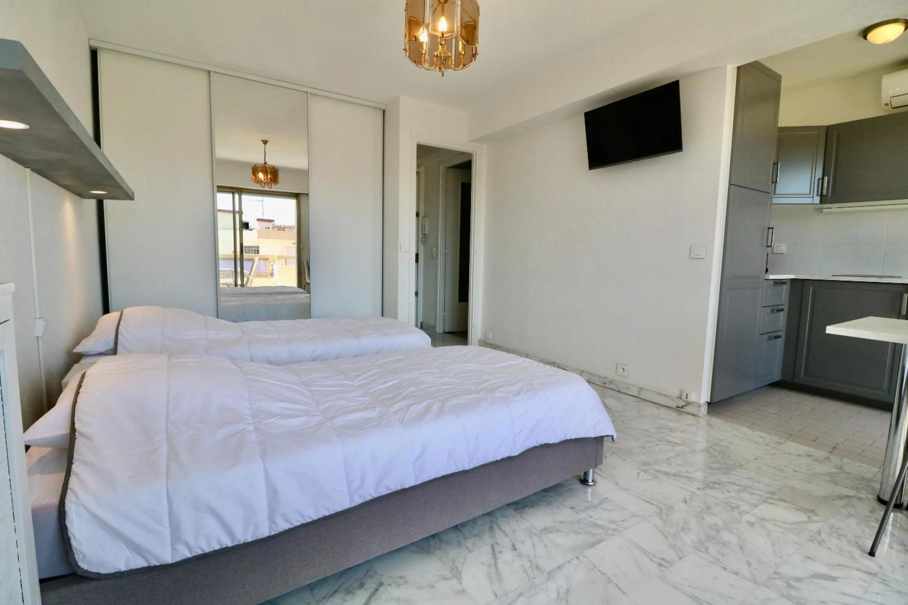 Bedroom, Bed in 2 bedroom & studio Palais Royal 2 mins from Croisette and Carlton