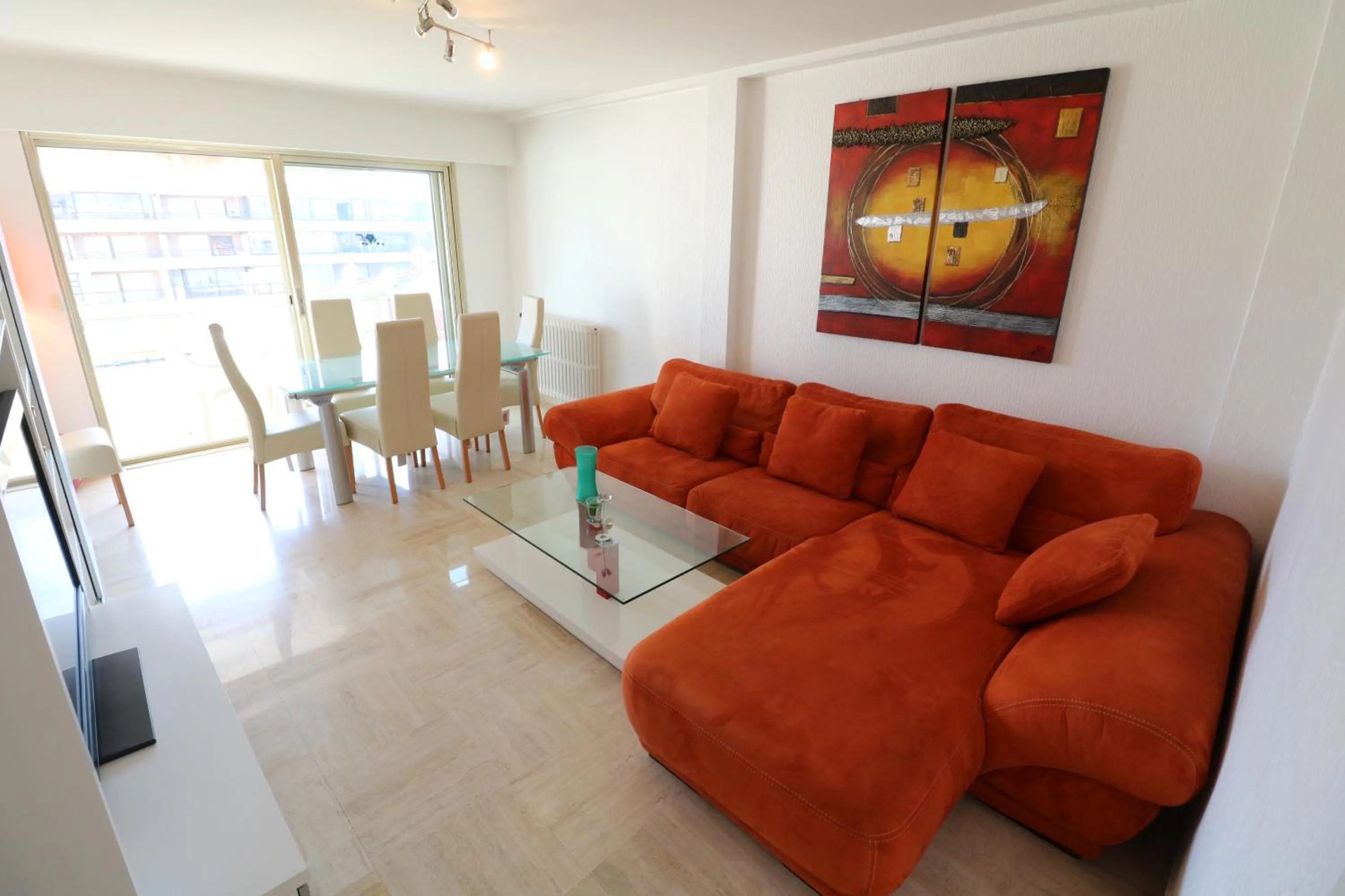 Living room in 2 bedroom & studio Palais Royal 2 mins from Croisette and Carlton